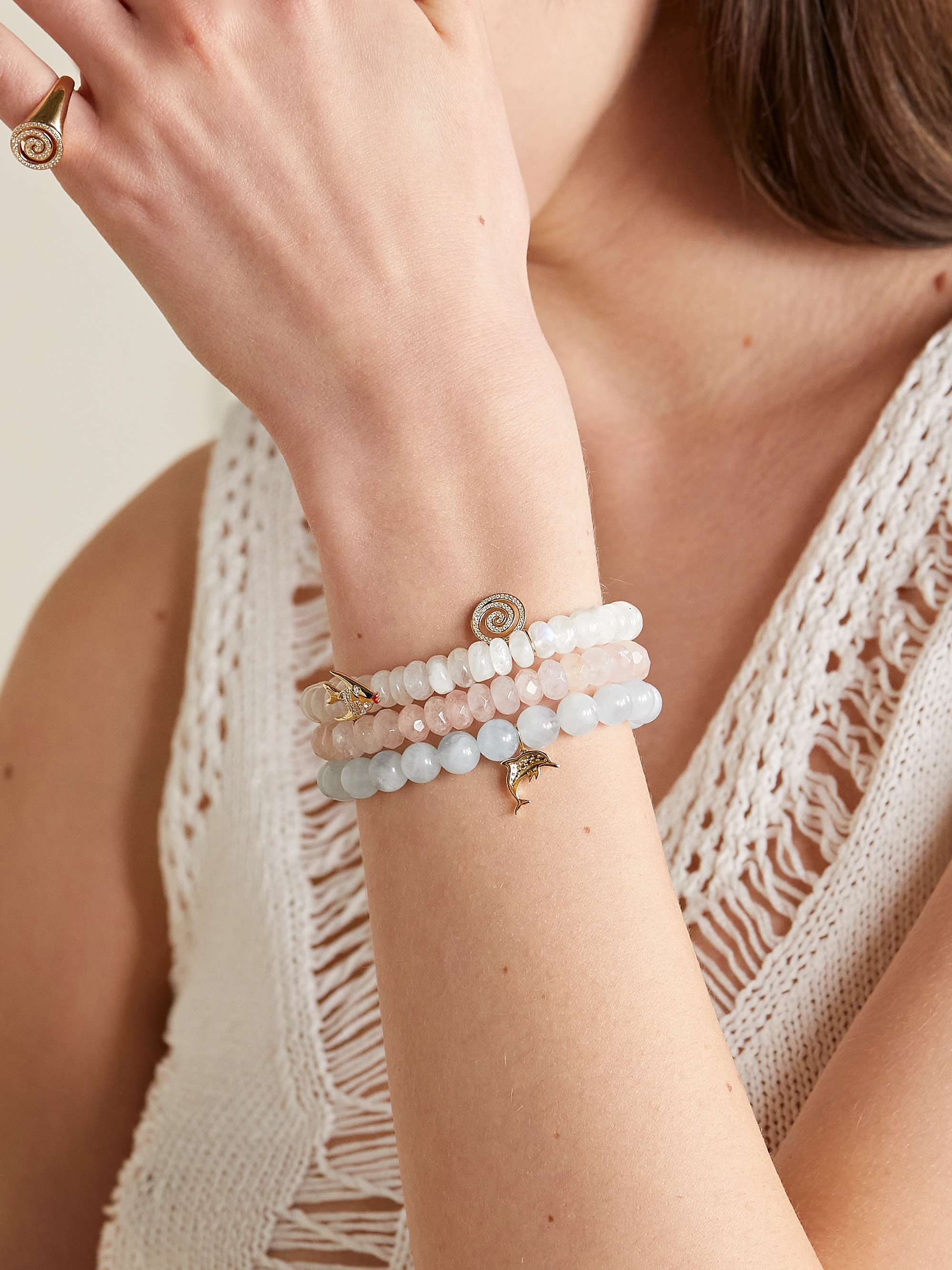 SYDNEY EVAN Bracelet en or 14 carats (585/1000), diamants et pierres de lune Star