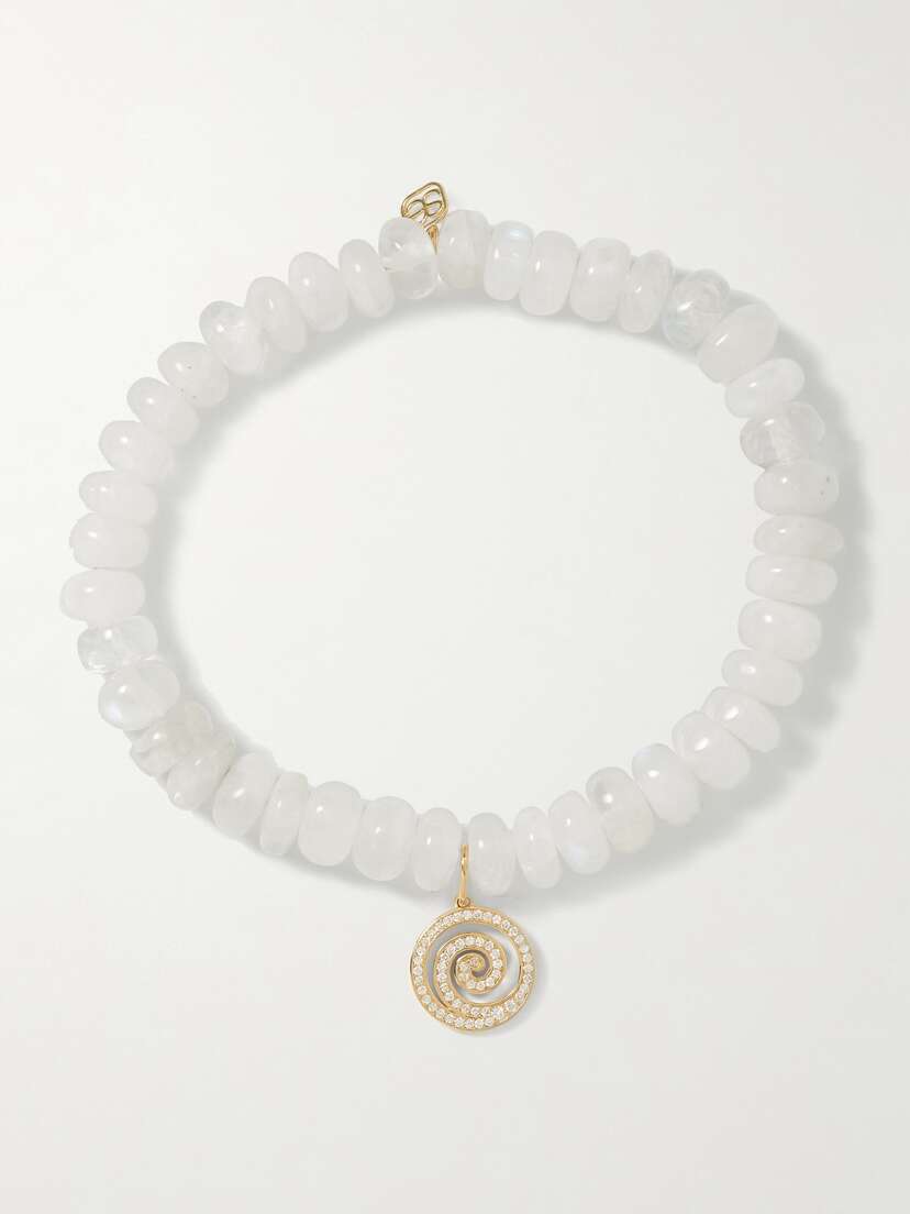 Sydney Evan Small Spiral 14-karat Gold, Moonstone And Diamond Bracelet