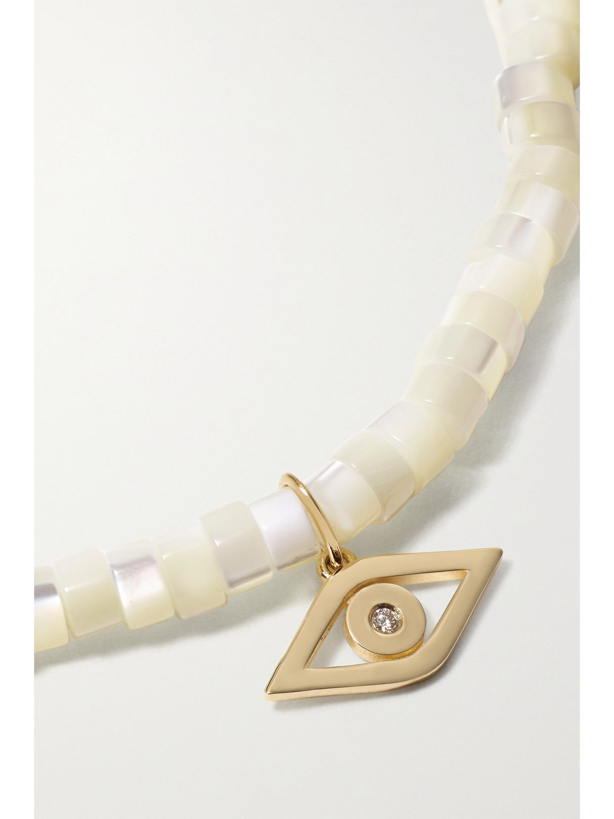 Sydney Evan Tiny Evil Eye 14-karat Gold, Mother-of-pearl And Diamond Bracelet In White