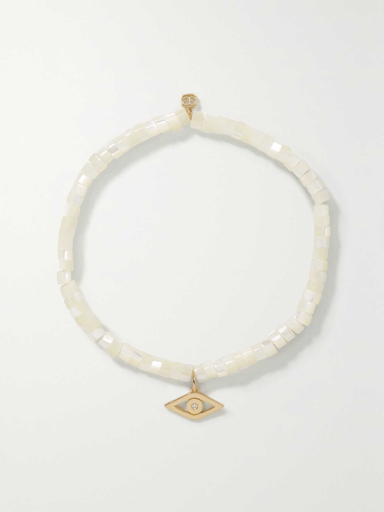 Sydney Evan Tiny Evil Eye 14-karat Gold, Mother-of-pearl And Diamond Bracelet In White