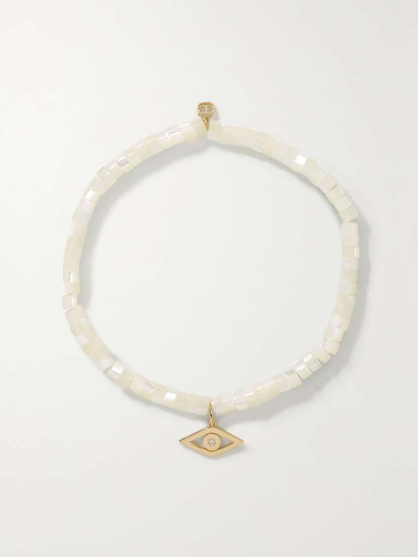 Sydney Evan Tiny Evil Eye 14-karat Gold, Mother-of-pearl And Diamond Bracelet
