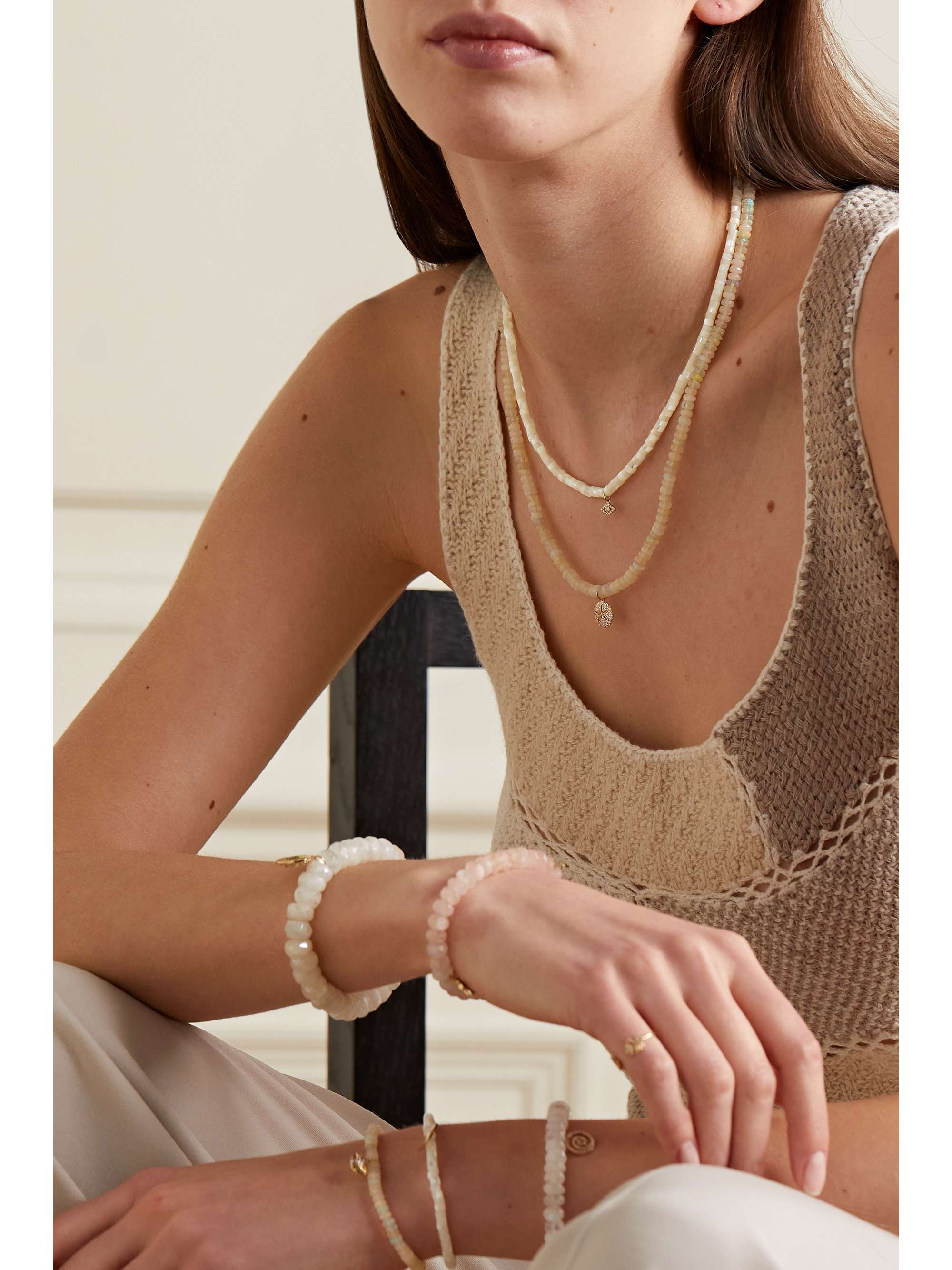 SYDNEY EVAN Collier en or 14 carats (585/1000), nacre et diamants Tiny Evil Eye