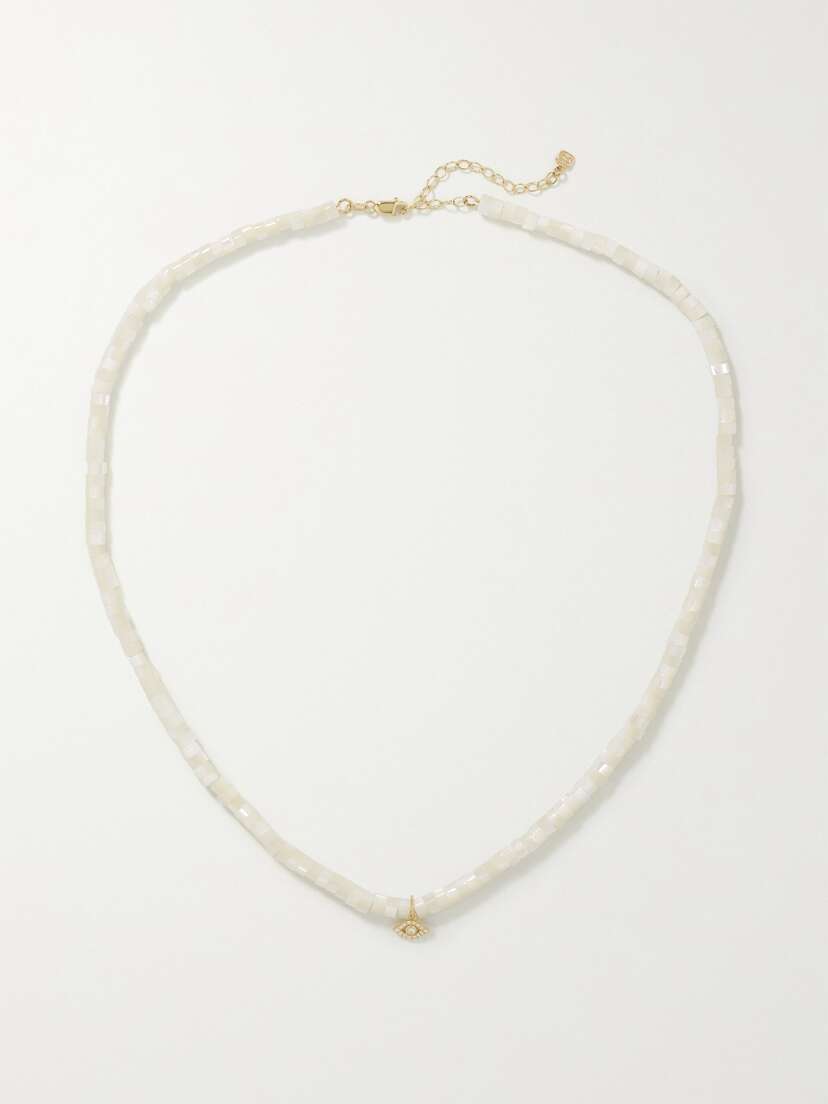 Sydney Evan Tiny Evil Eye 14-karat Gold, Mother-of-pearl And Diamond Necklace