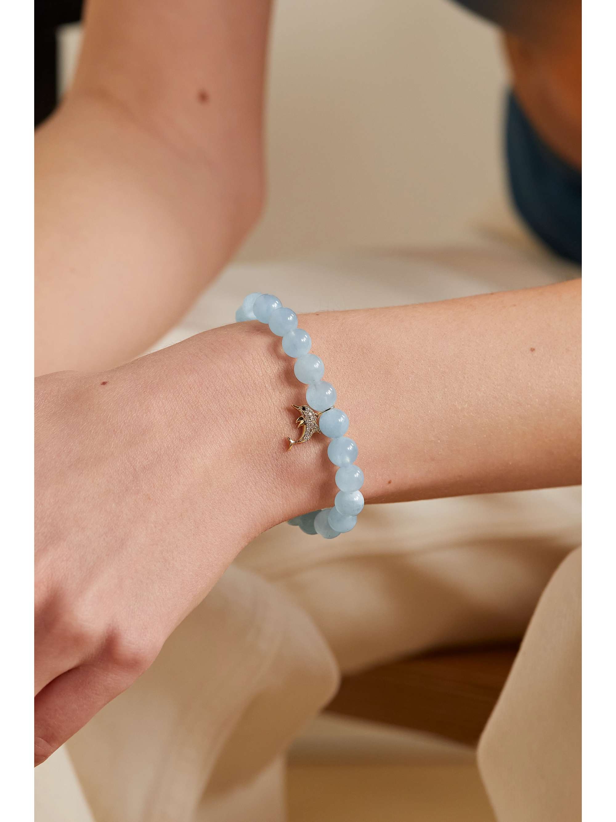 SYDNEY EVAN Dolphin 14-karat gold, aquamarine and diamond bracelet