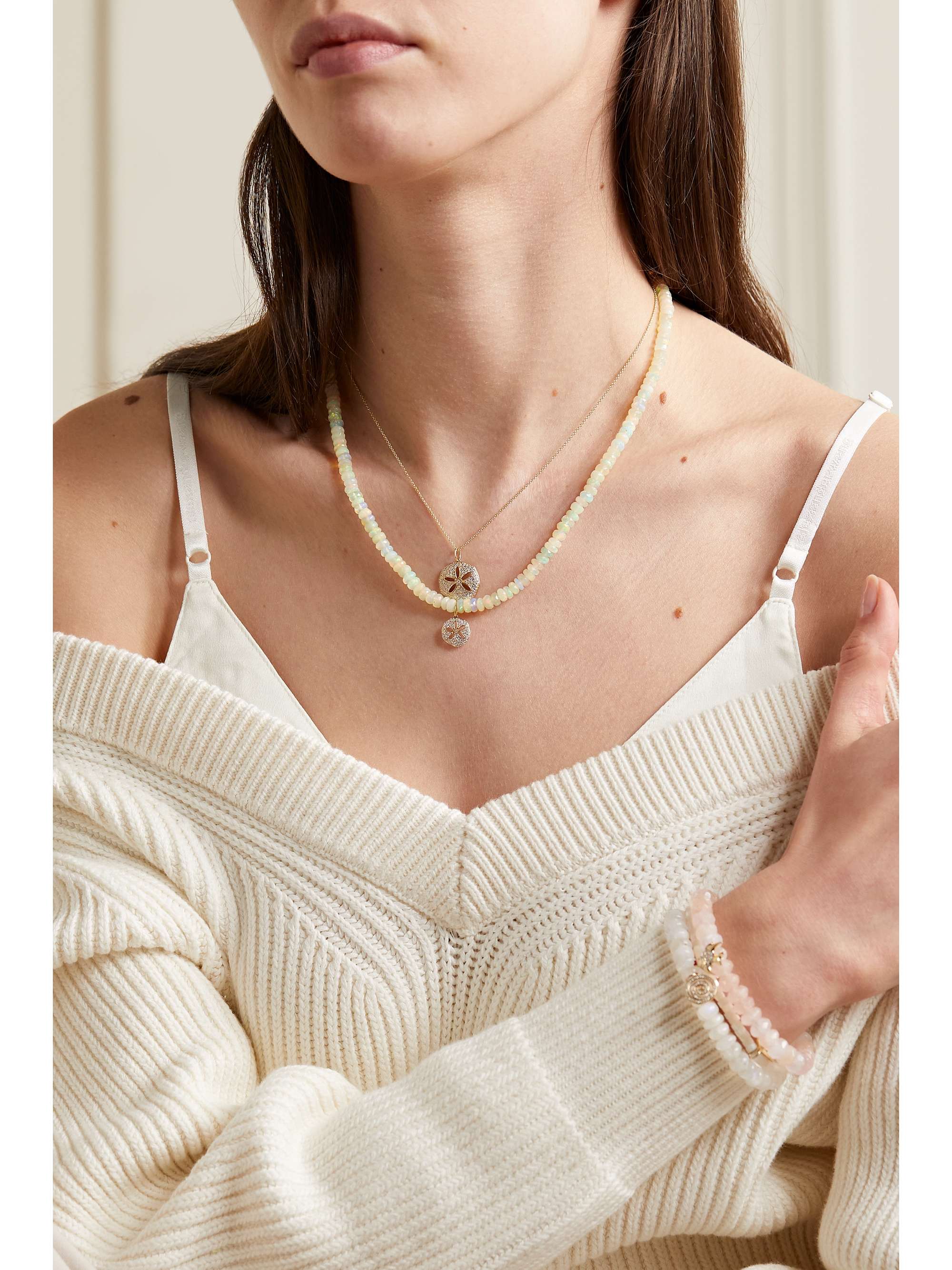 SYDNEY EVAN Sand Dollar 14-karat gold, opal and diamond necklace