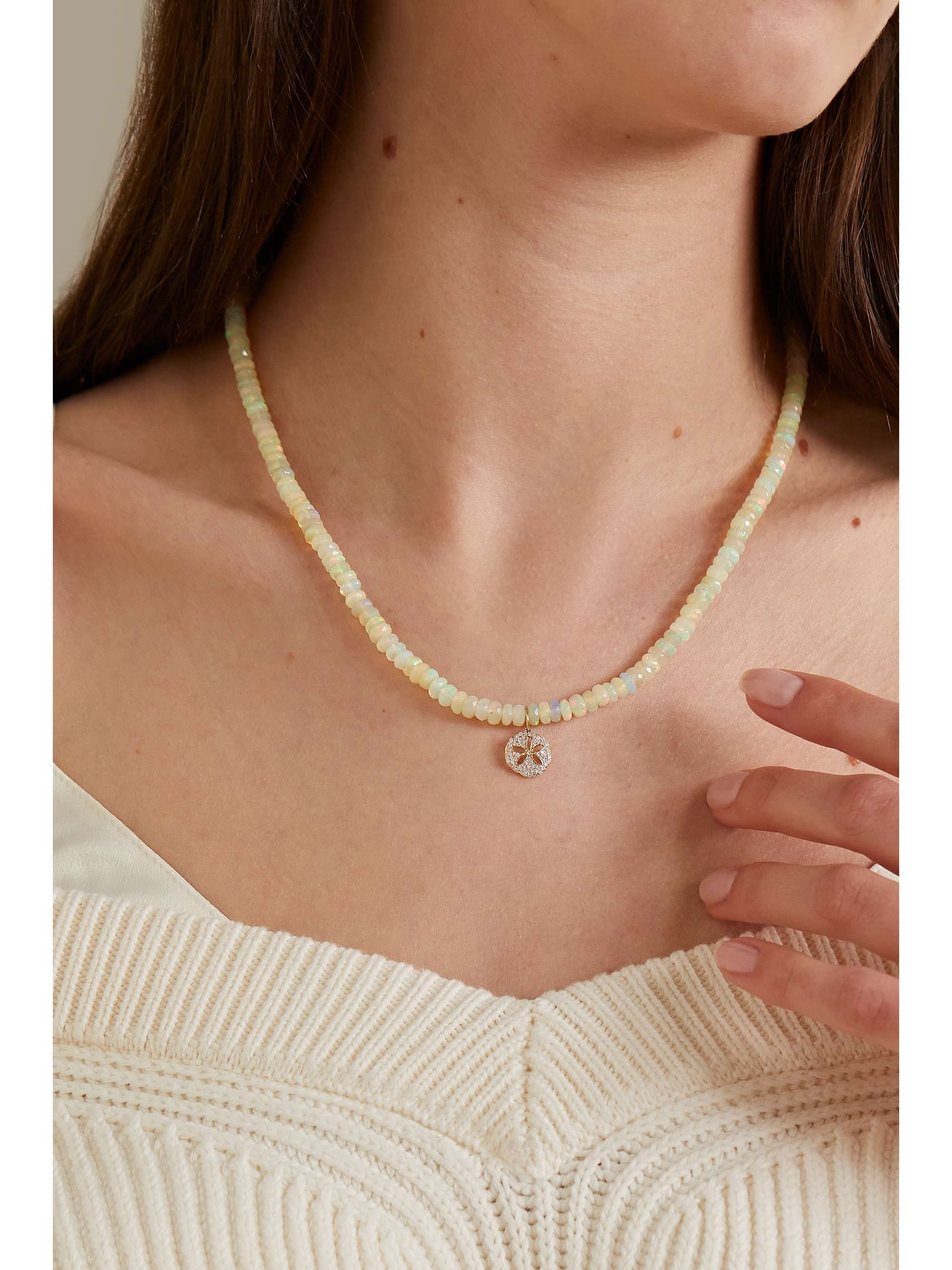 SYDNEY EVAN Sand Dollar 14-karat gold, opal and diamond necklace
