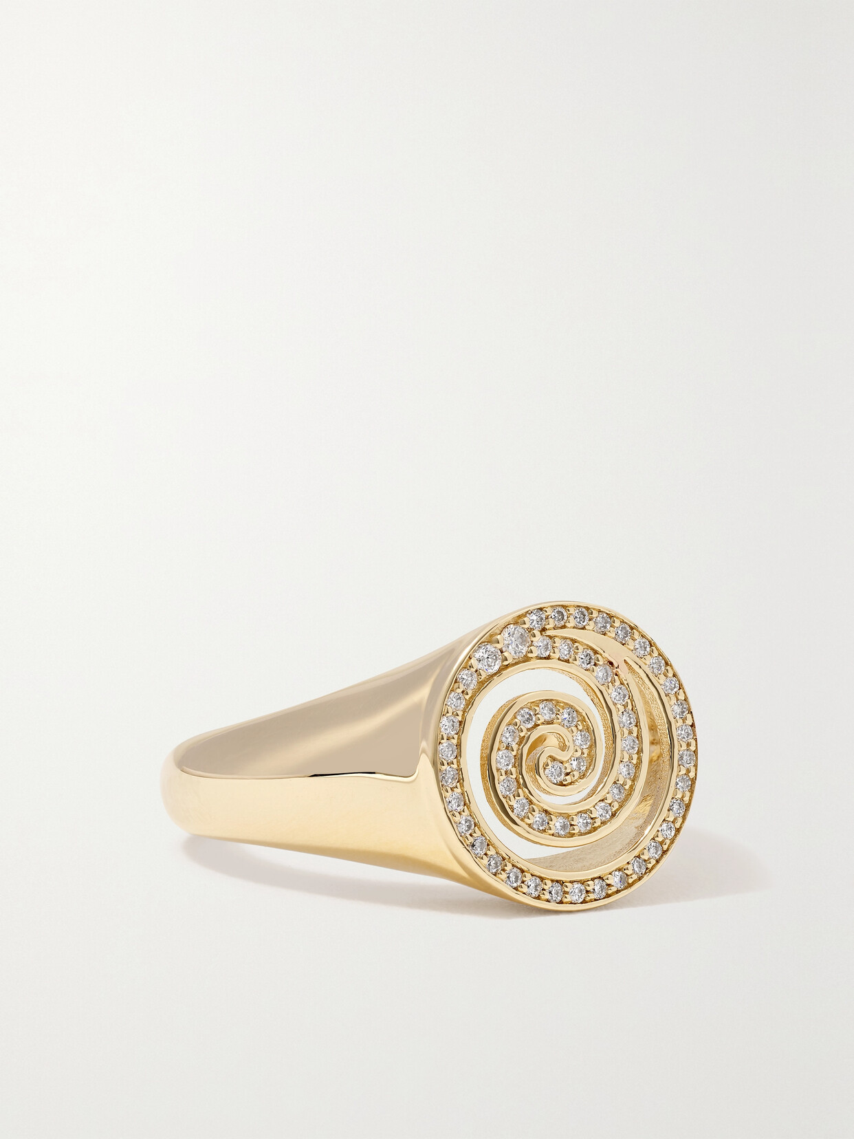 Sydney Evan Nautilus Spiral 14kt Gold Signet Ring With White Diamonds In 0