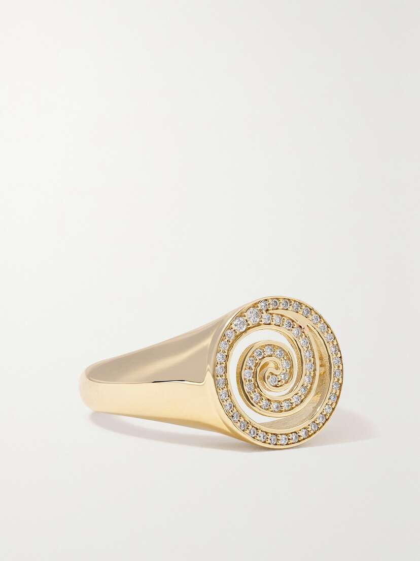Sydney Evan Spiral 14-karat Gold Diamond Signet Ring