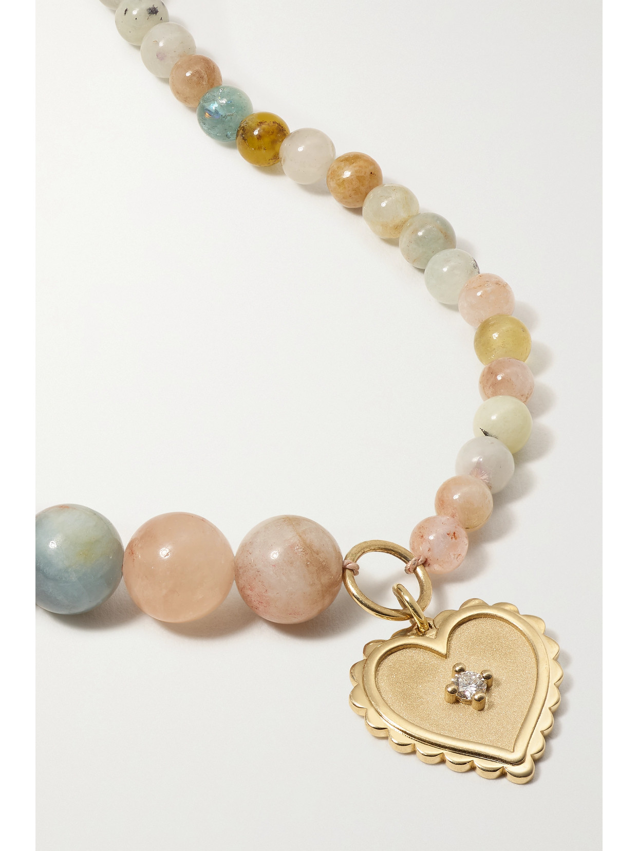 Sydney Evan Large Scallop Heart 14-karat Gold, Morganite And Diamond Necklace In Gold