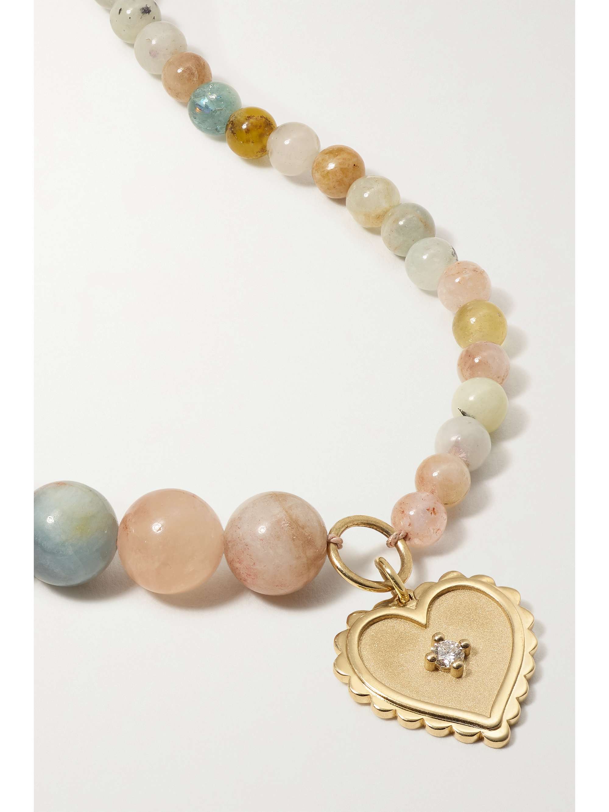 SYDNEY EVAN Large Scallop Heart 14-karat gold, morganite and diamond necklace