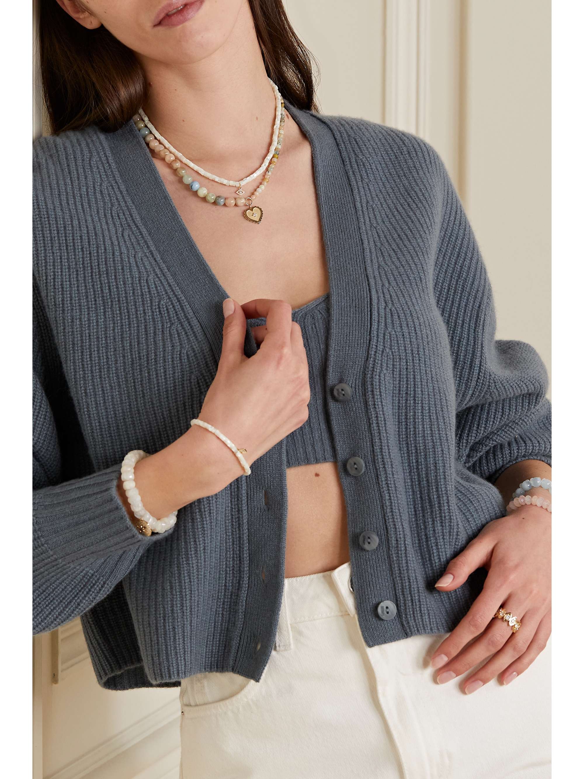 SYDNEY EVAN Large Scallop Heart 14-karat gold, morganite and diamond necklace