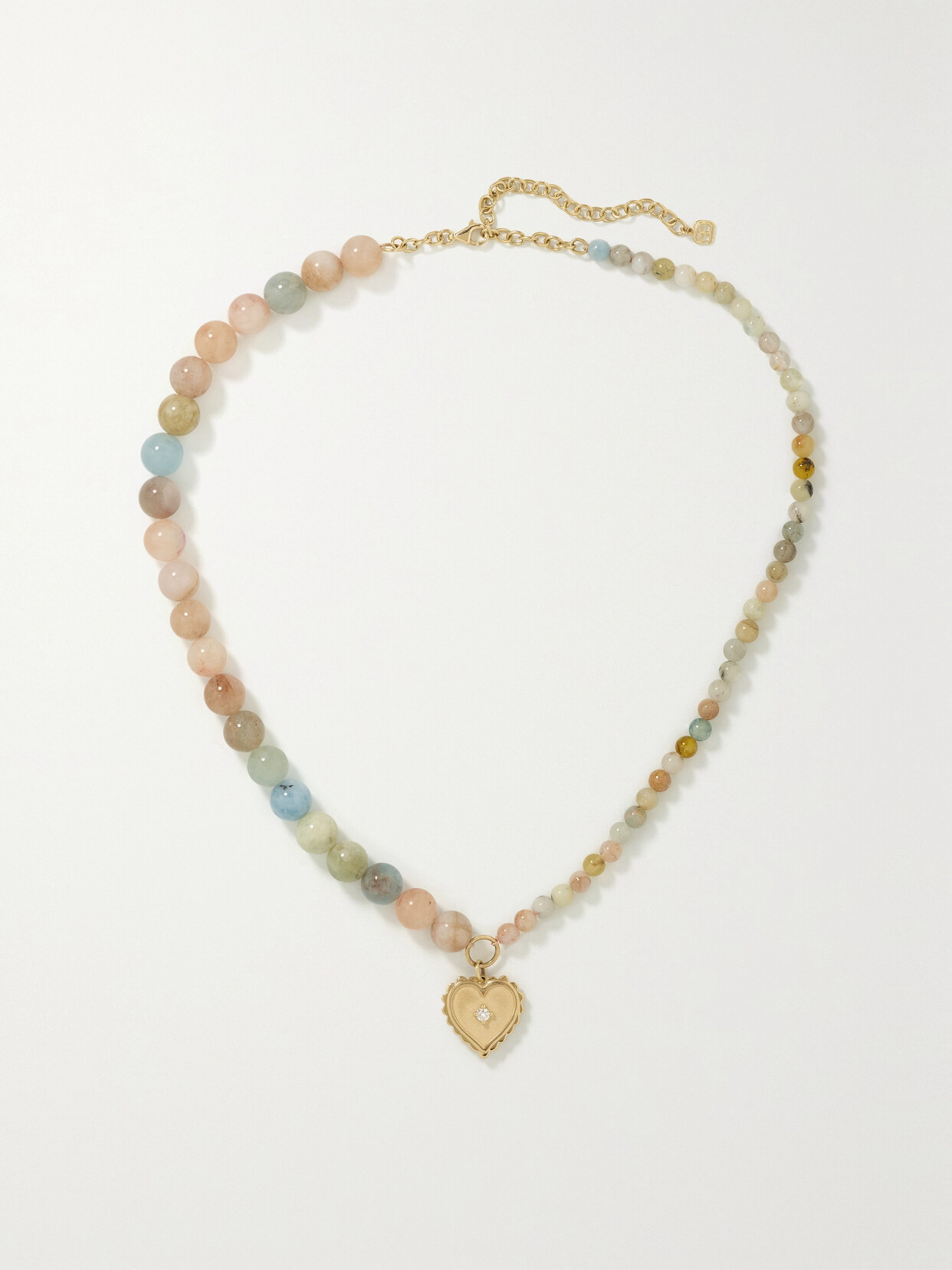 Sydney Evan Large Scallop Heart 14-karat Gold, Morganite And Diamond Necklace