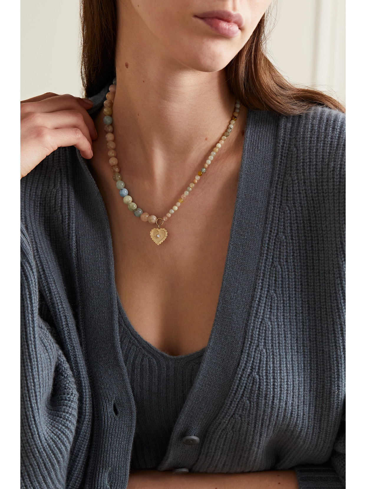 Sydney Evan Large Scallop Heart 14-karat Gold, Morganite And Diamond Necklace In Gold