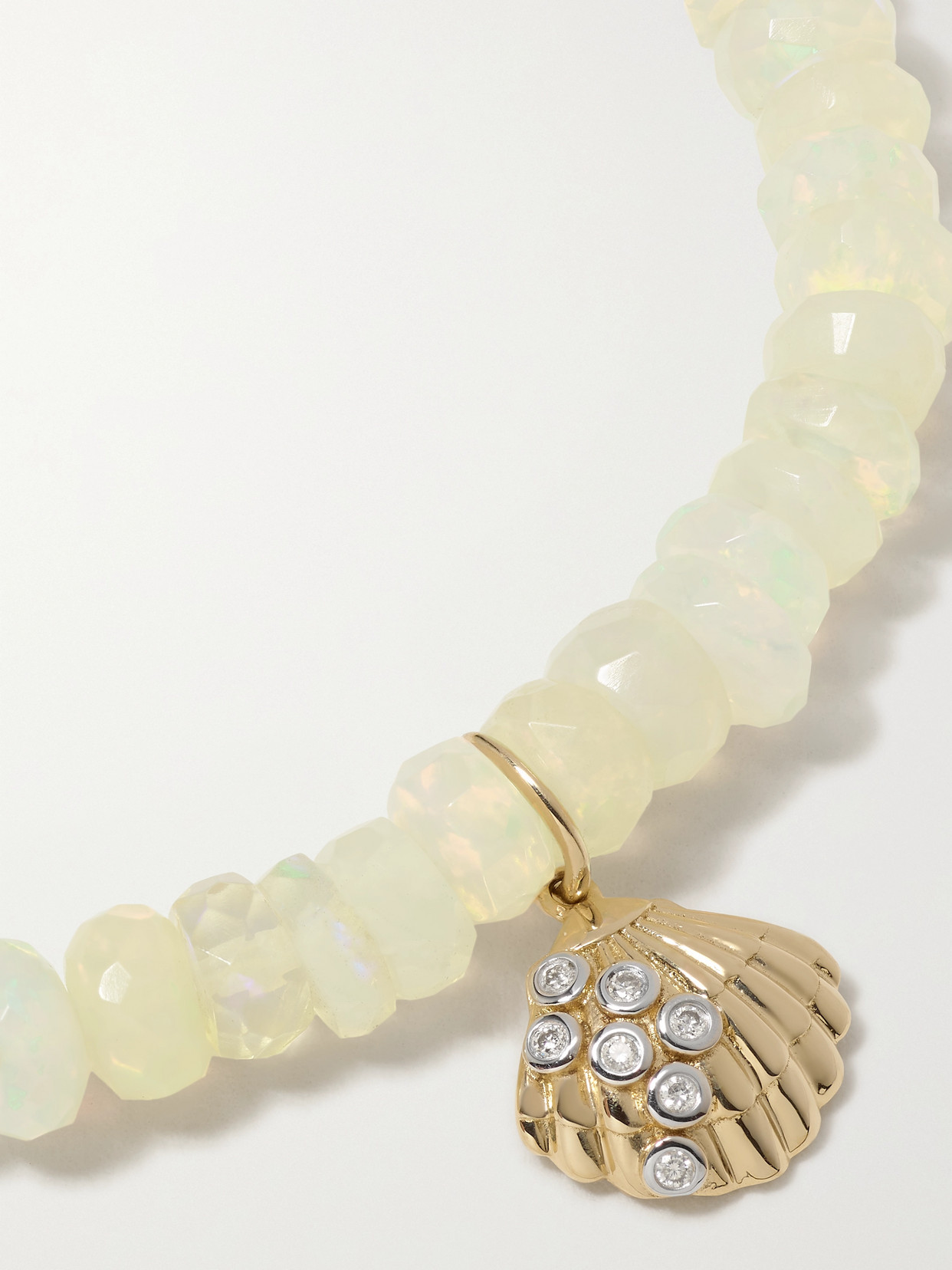 Sydney Evan Small Clam Shell 14-karat Yellow And White Gold, Opal And Diamond Bracelet In Yellow