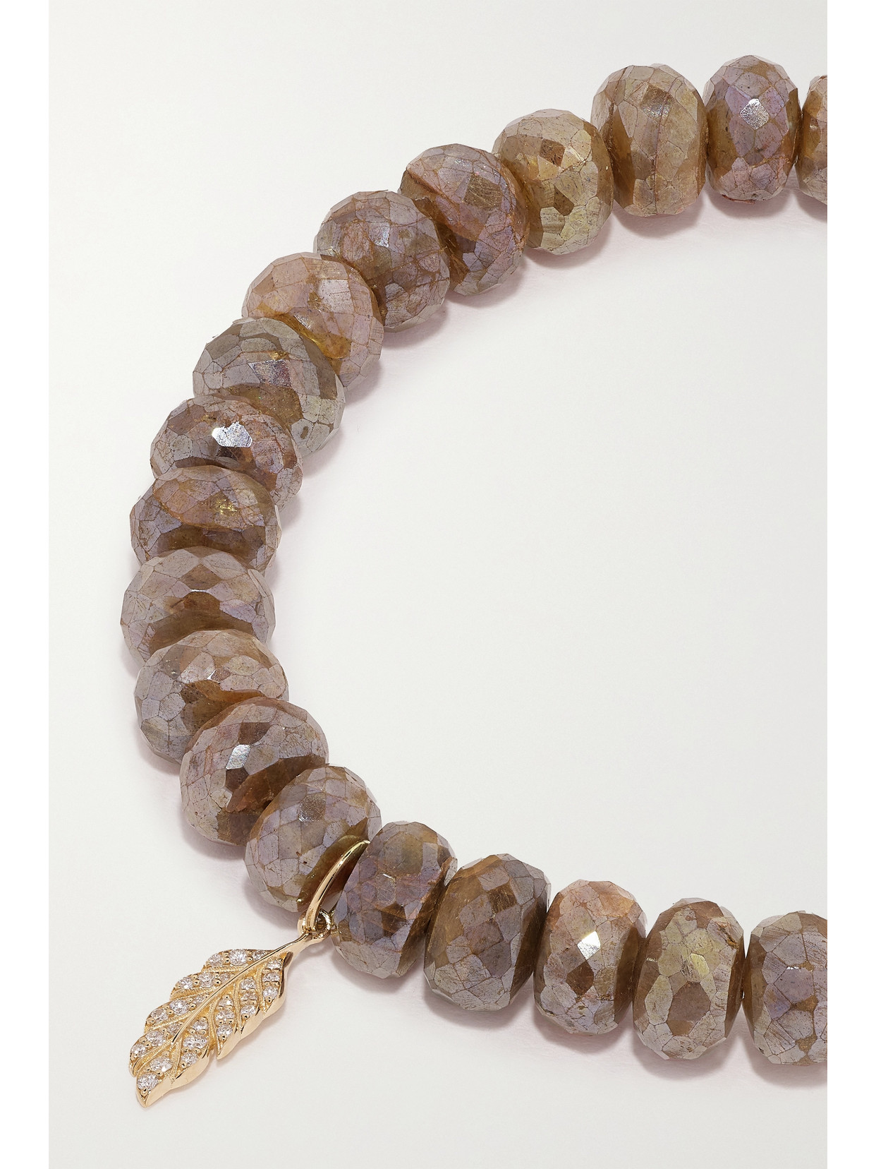 Sydney Evan Tiny Feather 14-karat Gold, Labradorite And Diamond Bracelet In Brown