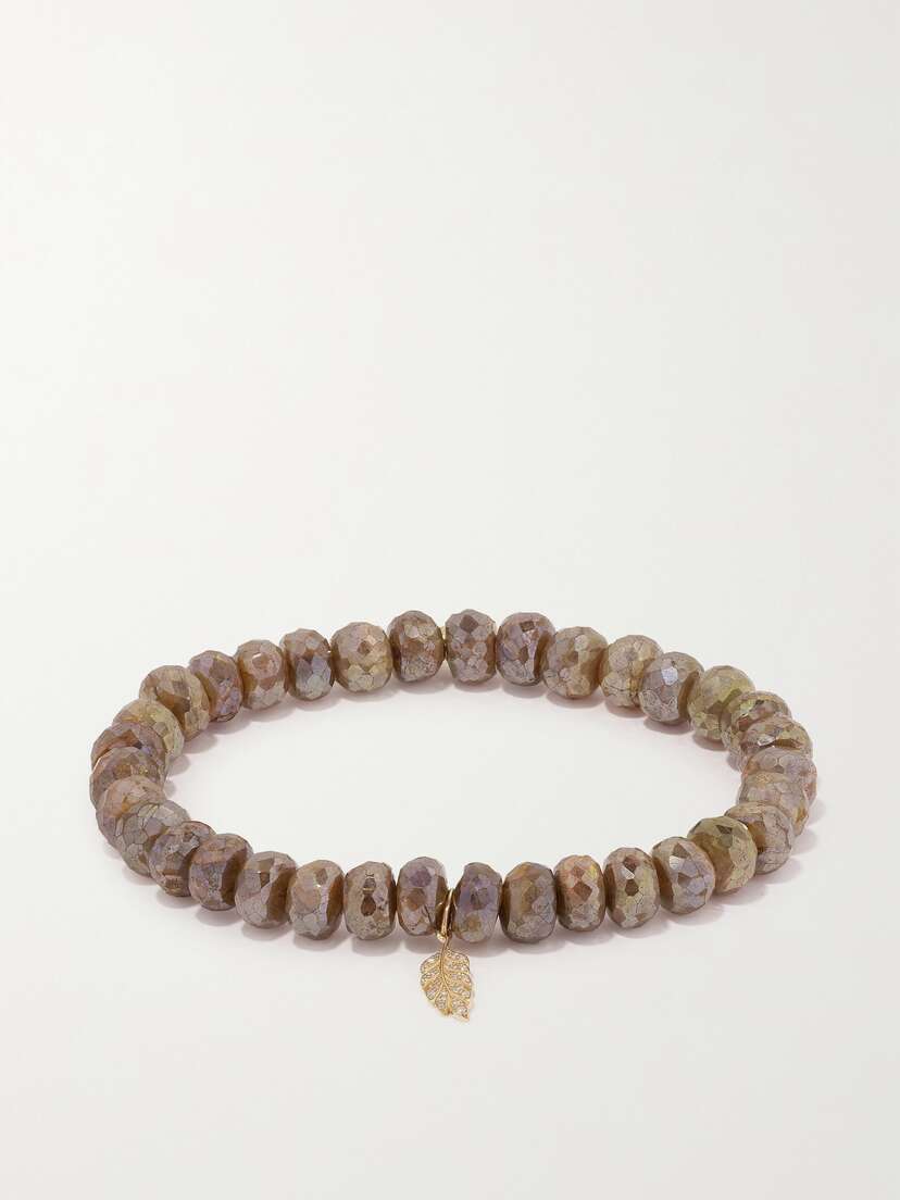 Sydney Evan Tiny Feather 14-karat Gold, Labradorite And Diamond Bracelet