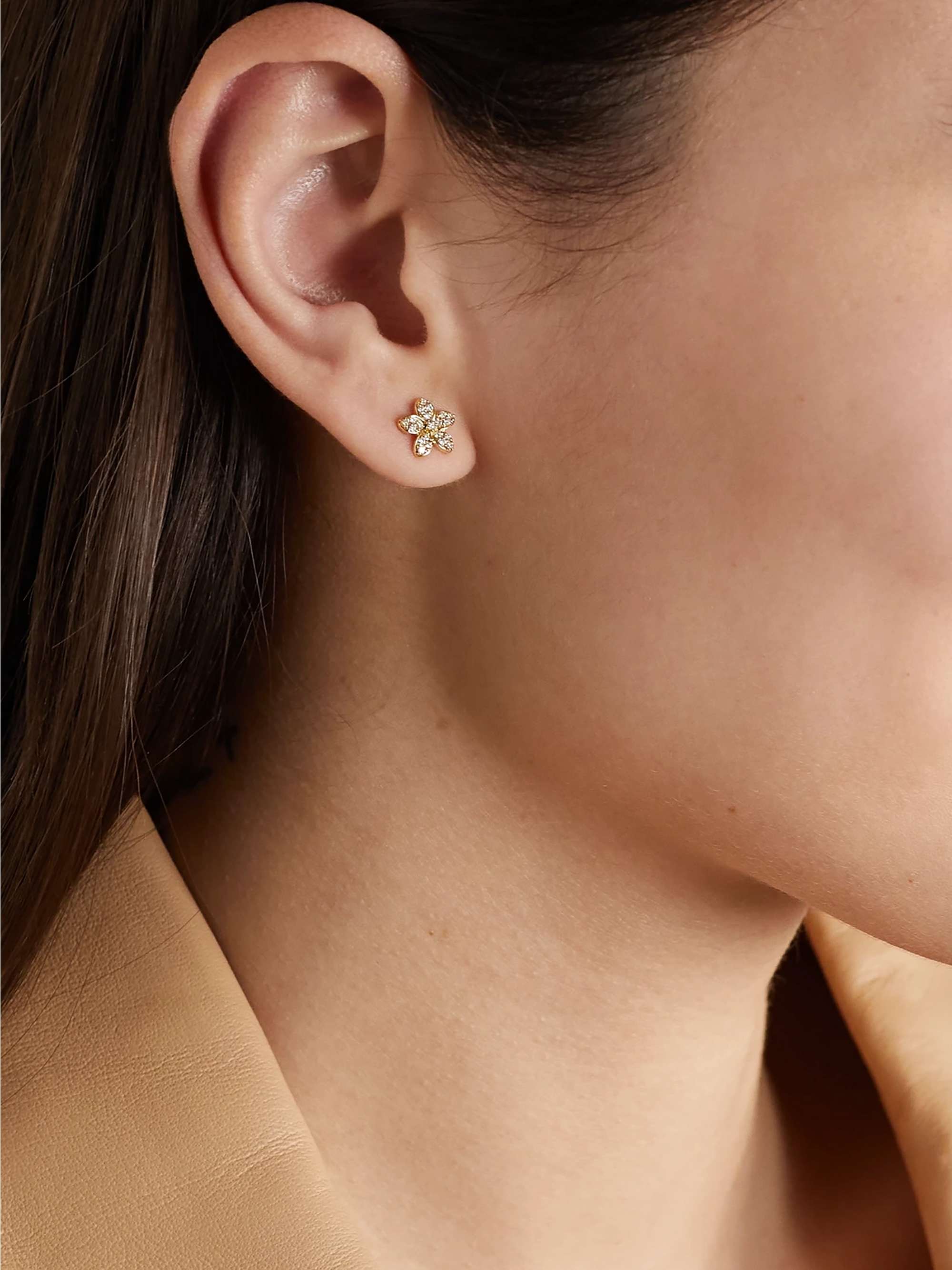 SYDNEY EVAN Plumeria 14-karat gold diamond earrings