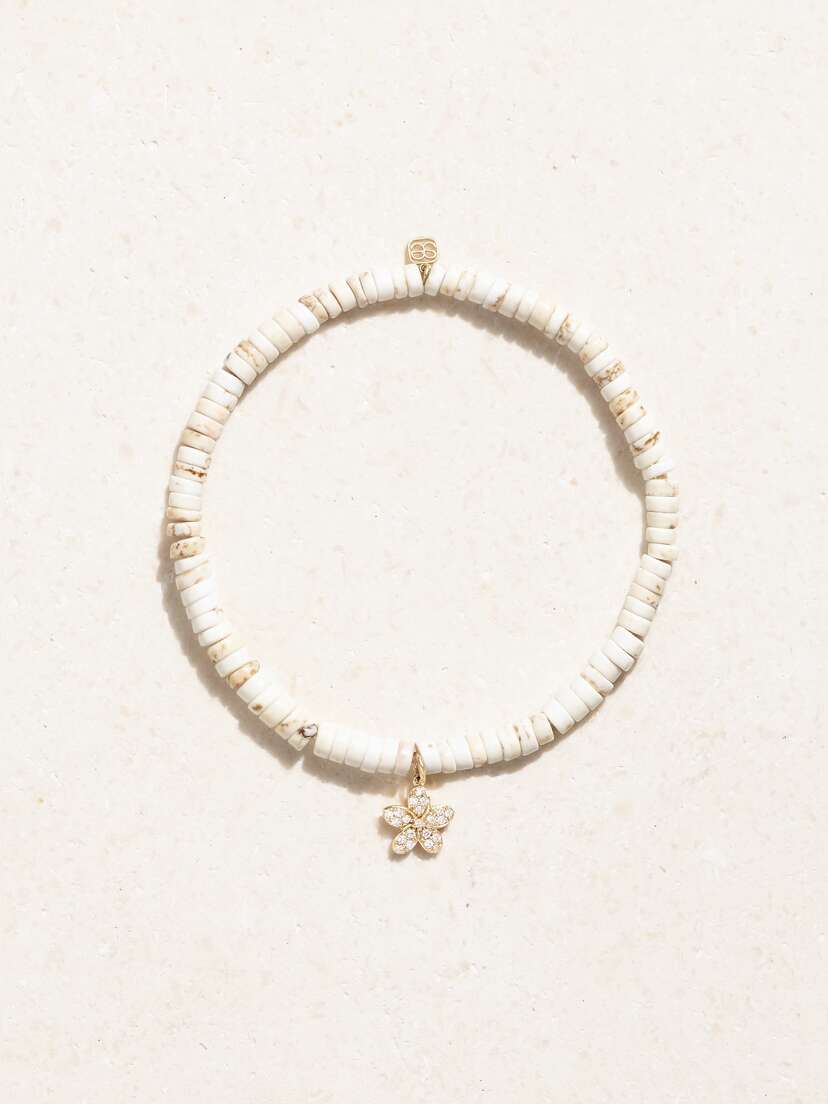 Sydney Evan Small Plumeria 14-karat Gold, Turquoise And Diamond Bracelet