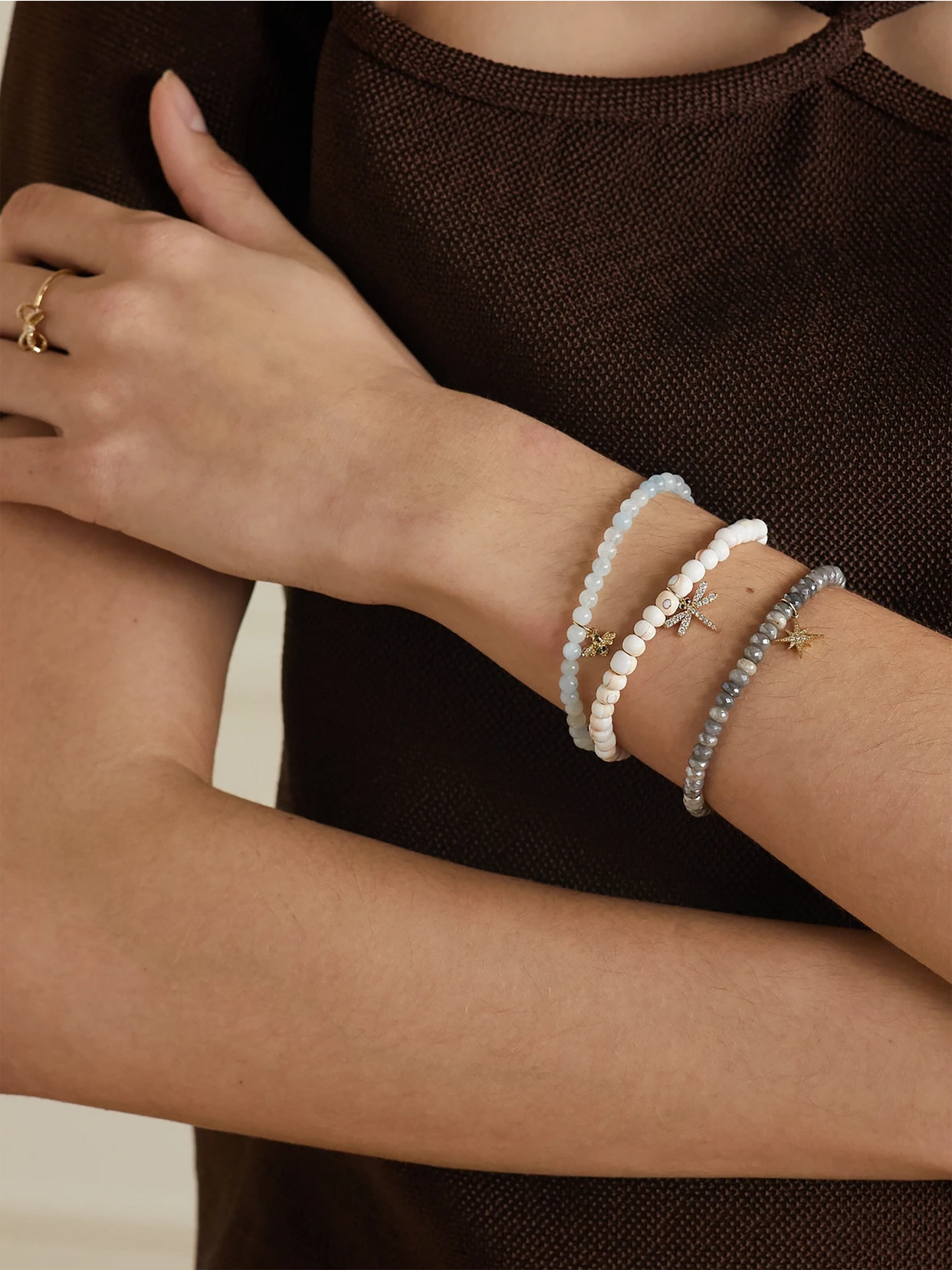 Sydney Evan Dragonfly 14-karat Gold, Shell And Diamond Bracelet In Gold