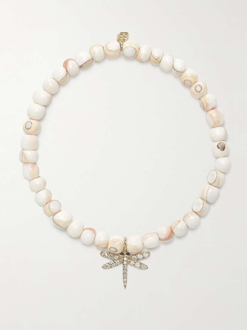 Sydney Evan Dragonfly 14-karat Gold, Shell And Diamond Bracelet