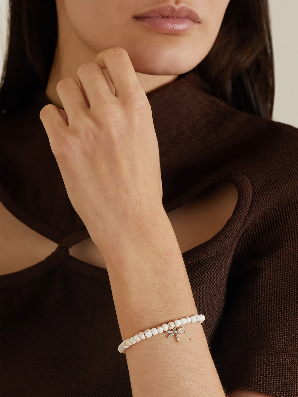 Sydney Evan Dragonfly 14-karat Gold, Shell And Diamond Bracelet In Gold