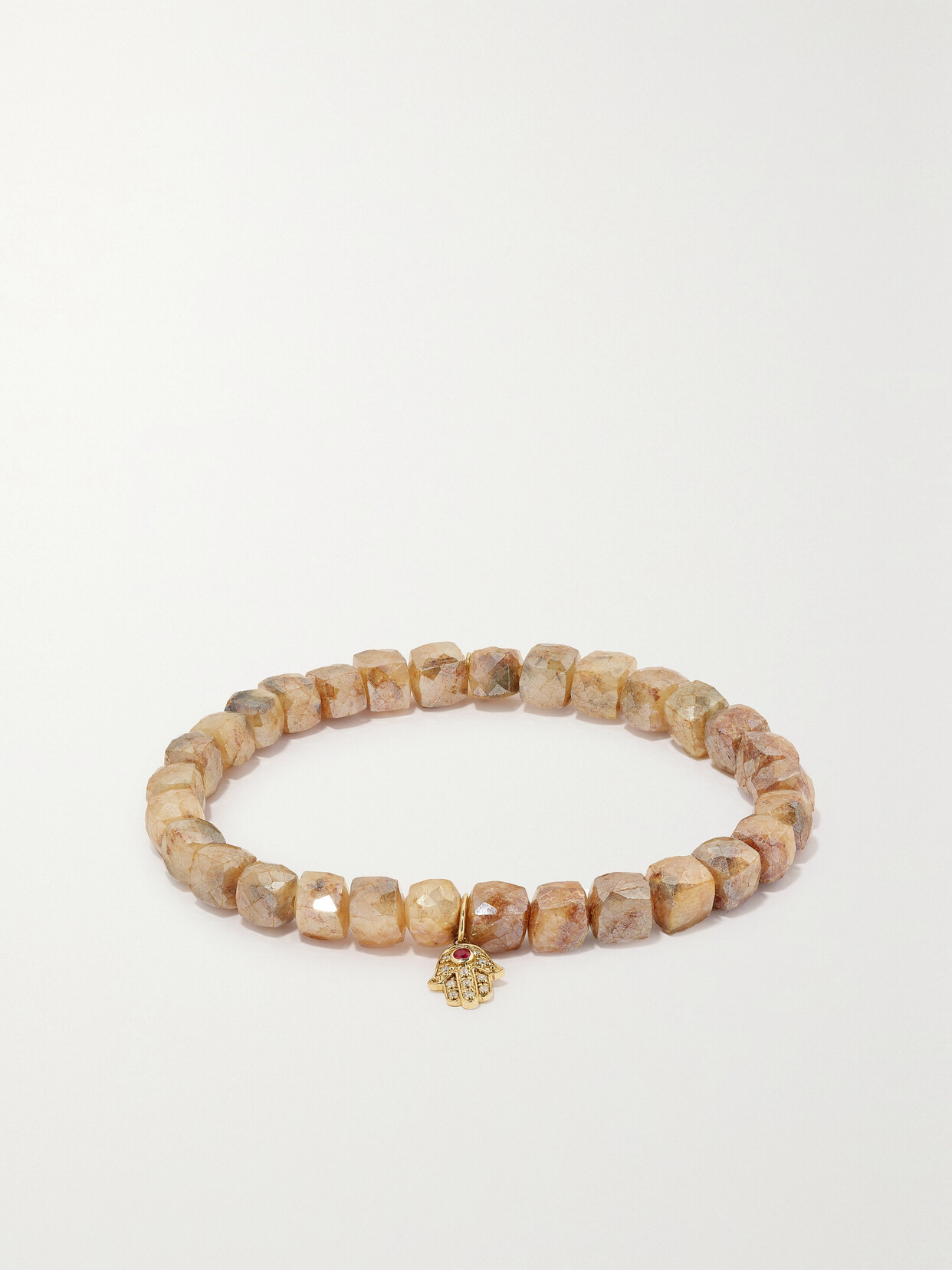 Sydney Evan Small Hamsa 14-karat Gold, Quartz And Diamond Bracelet In Orange