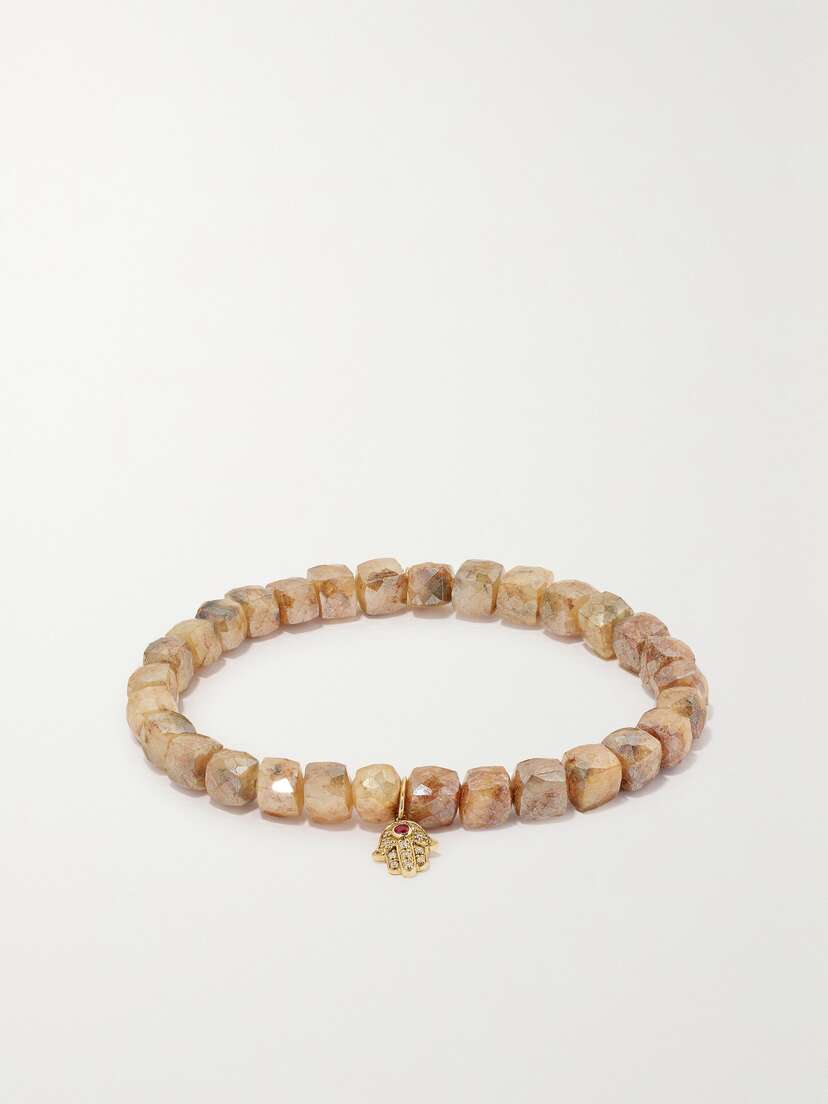 Sydney Evan Small Hamsa 14-karat Gold, Quartz And Diamond Bracelet