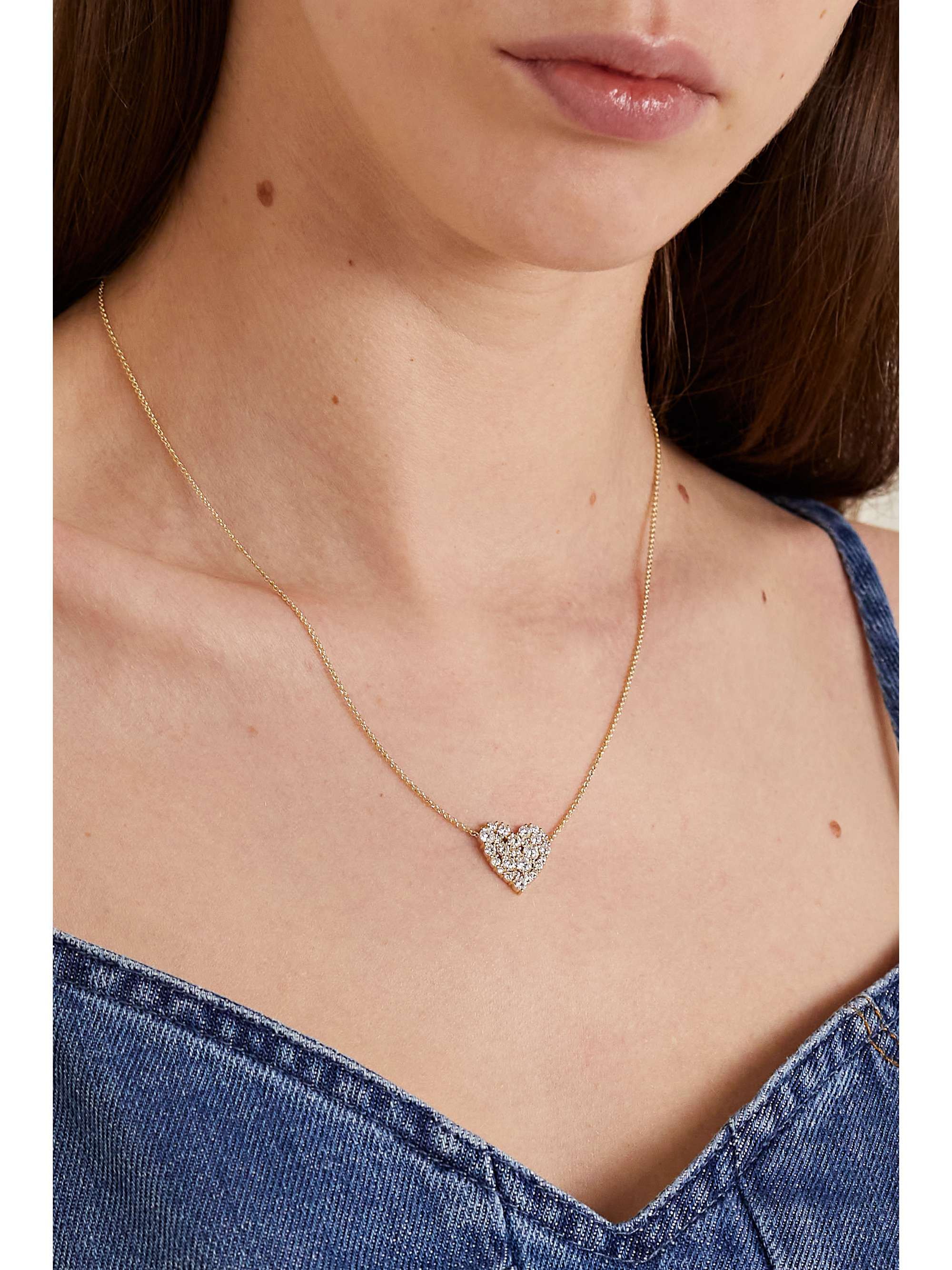 SYDNEY EVAN Cocktail Heart 14-karat gold diamond necklace