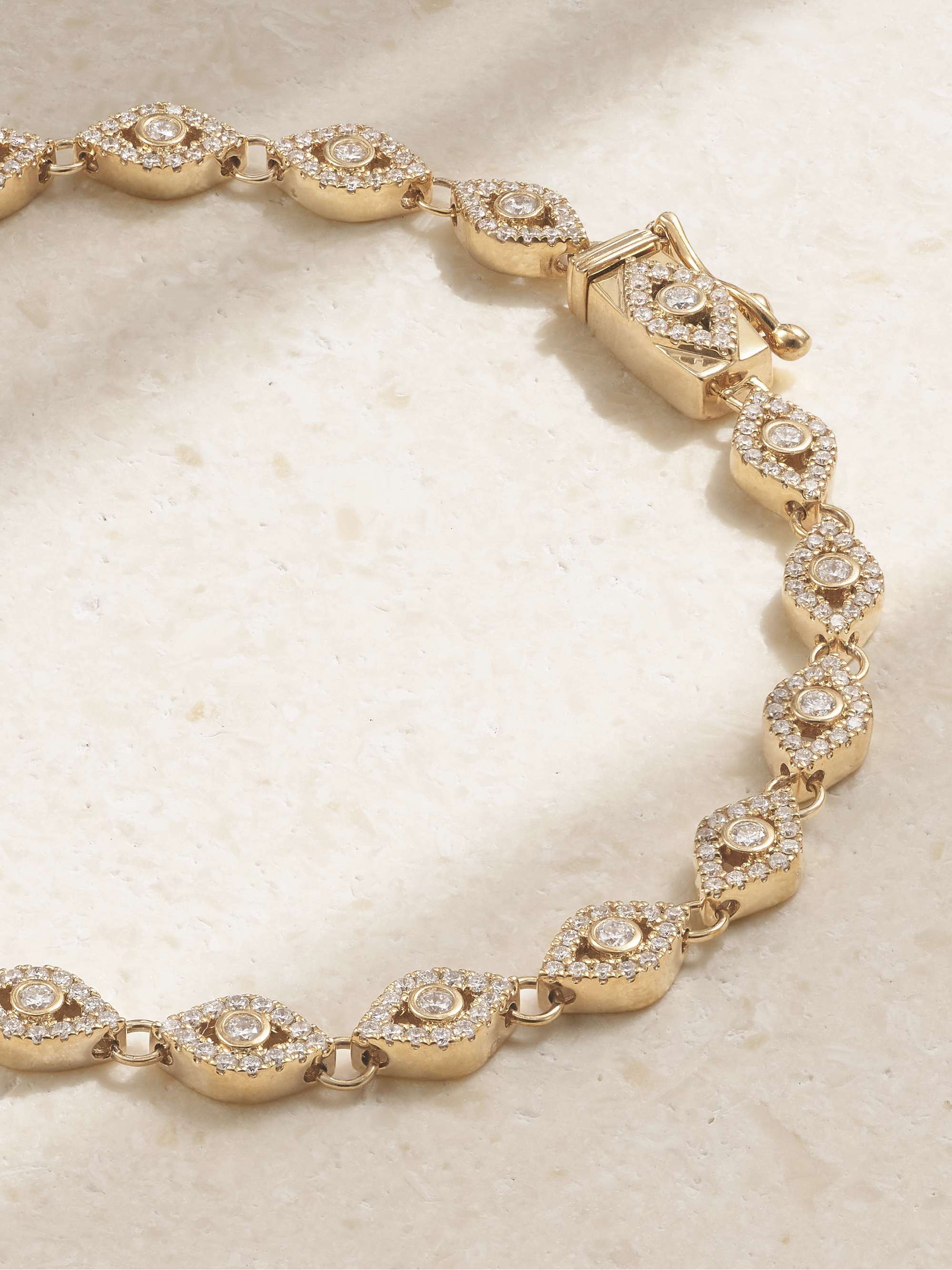 SYDNEY EVAN Large Evil Eye 14-karat gold diamond bracelet