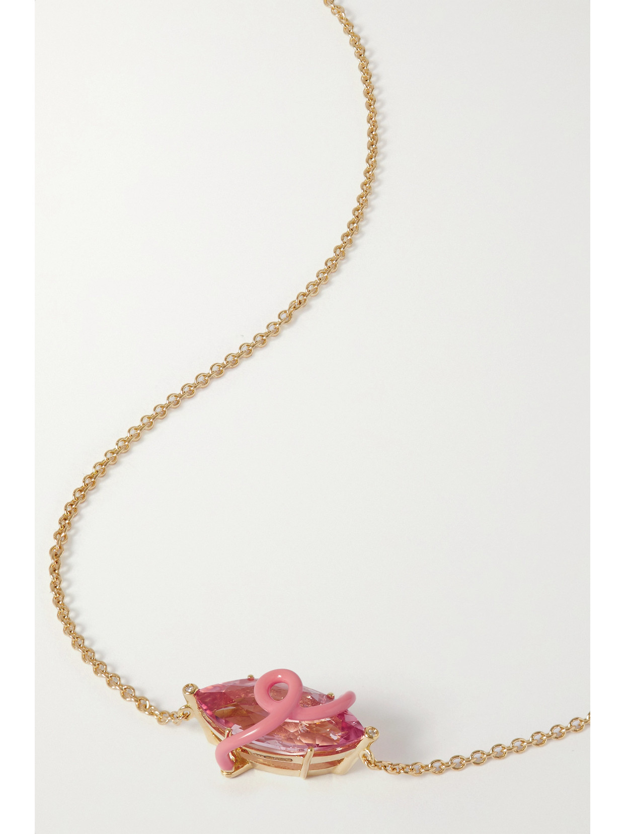 Bea Bongiasca - Carmen 18-karat Gold, Tourmaline, Diamond And Enamel Necklace - Pink 22 Awaiting product image