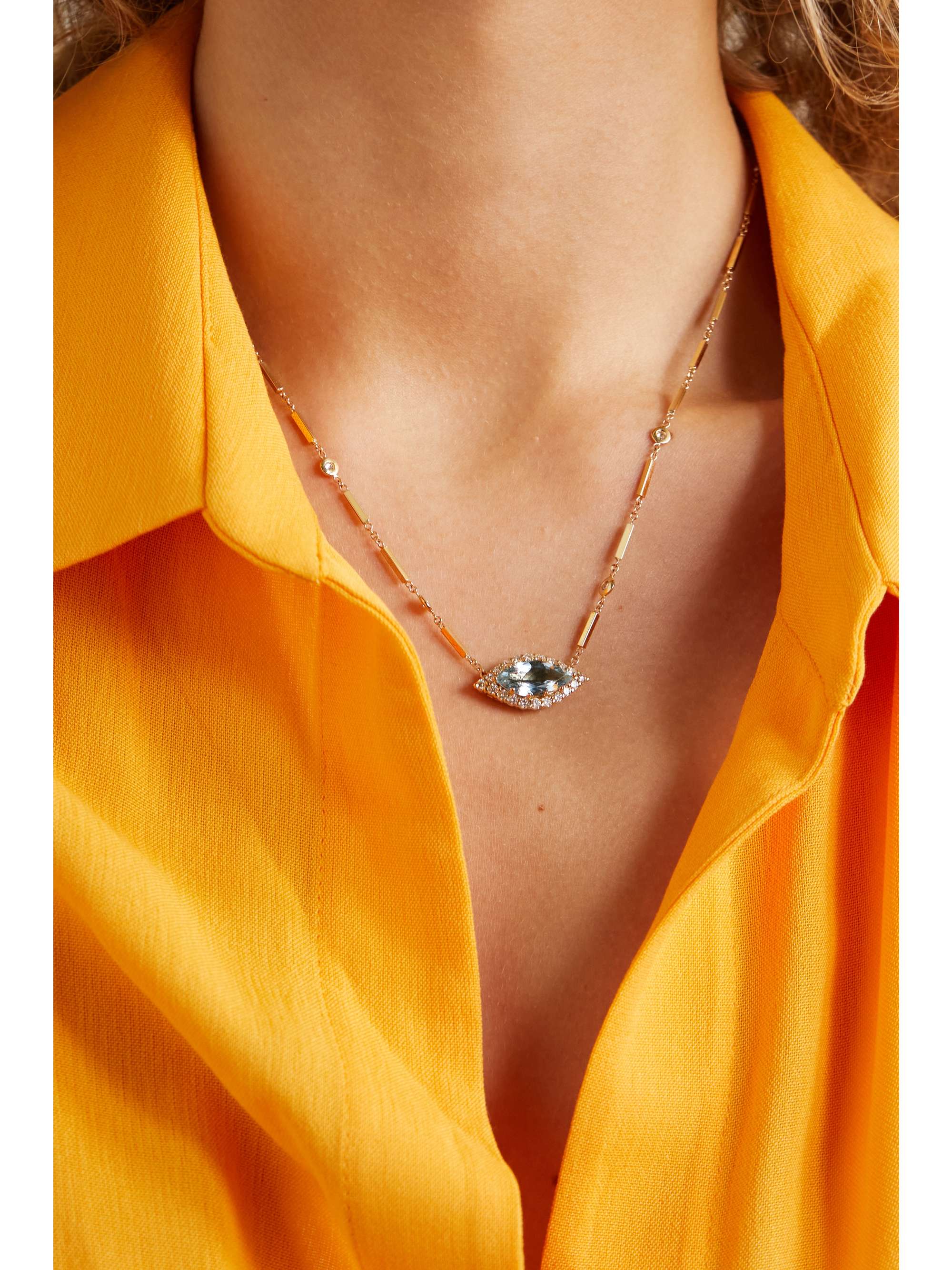 JACQUIE AICHE 14karat gold, diamond and aquamarine necklace NETAPORTER