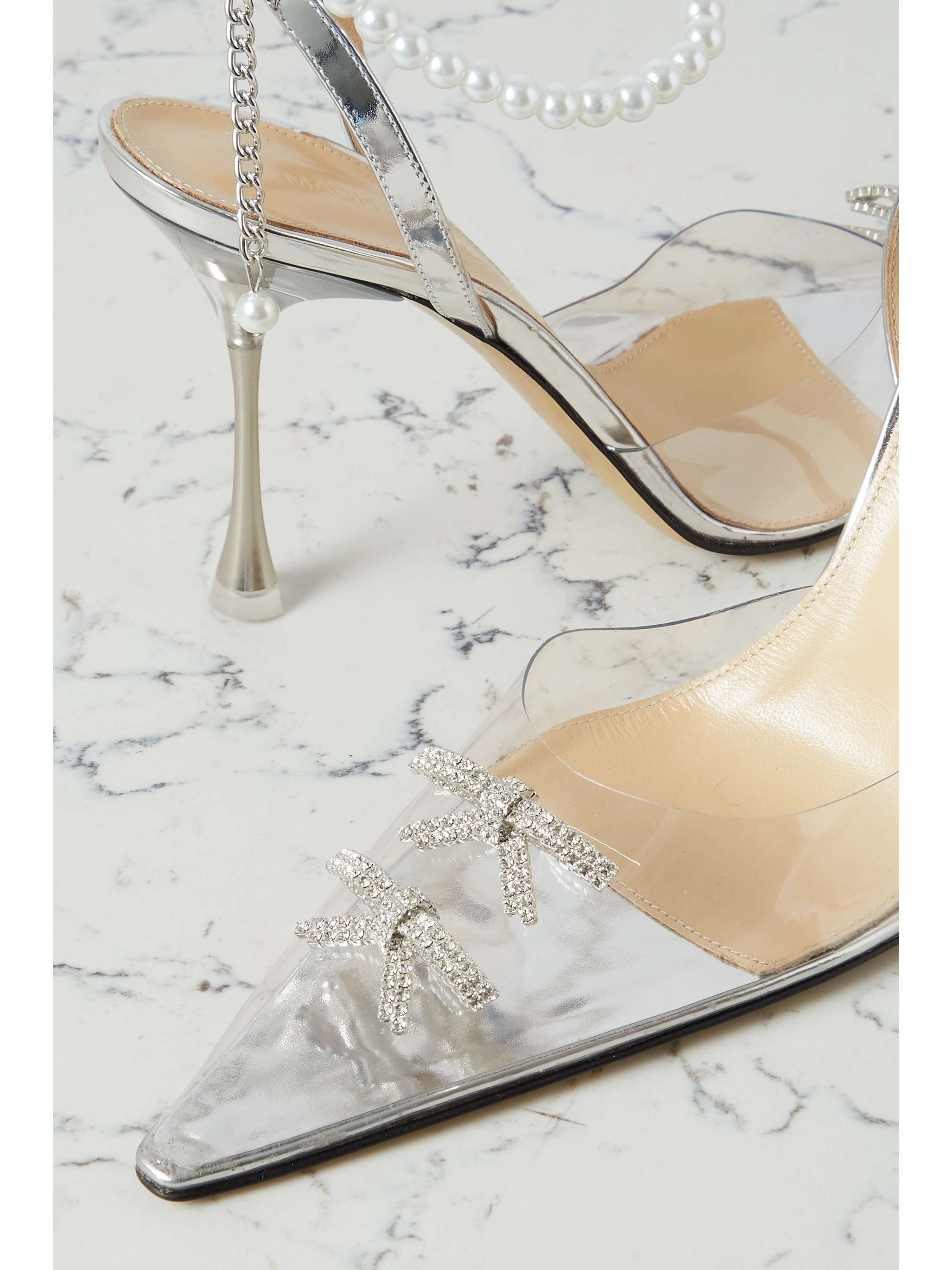 MACH & MACH Matilda embellished satin and embroidered mesh sandals