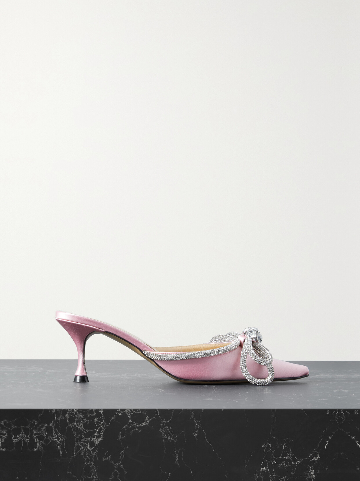 Mach & Mach Double Bow Crystalembellished Satin Mules In Pink ModeSens