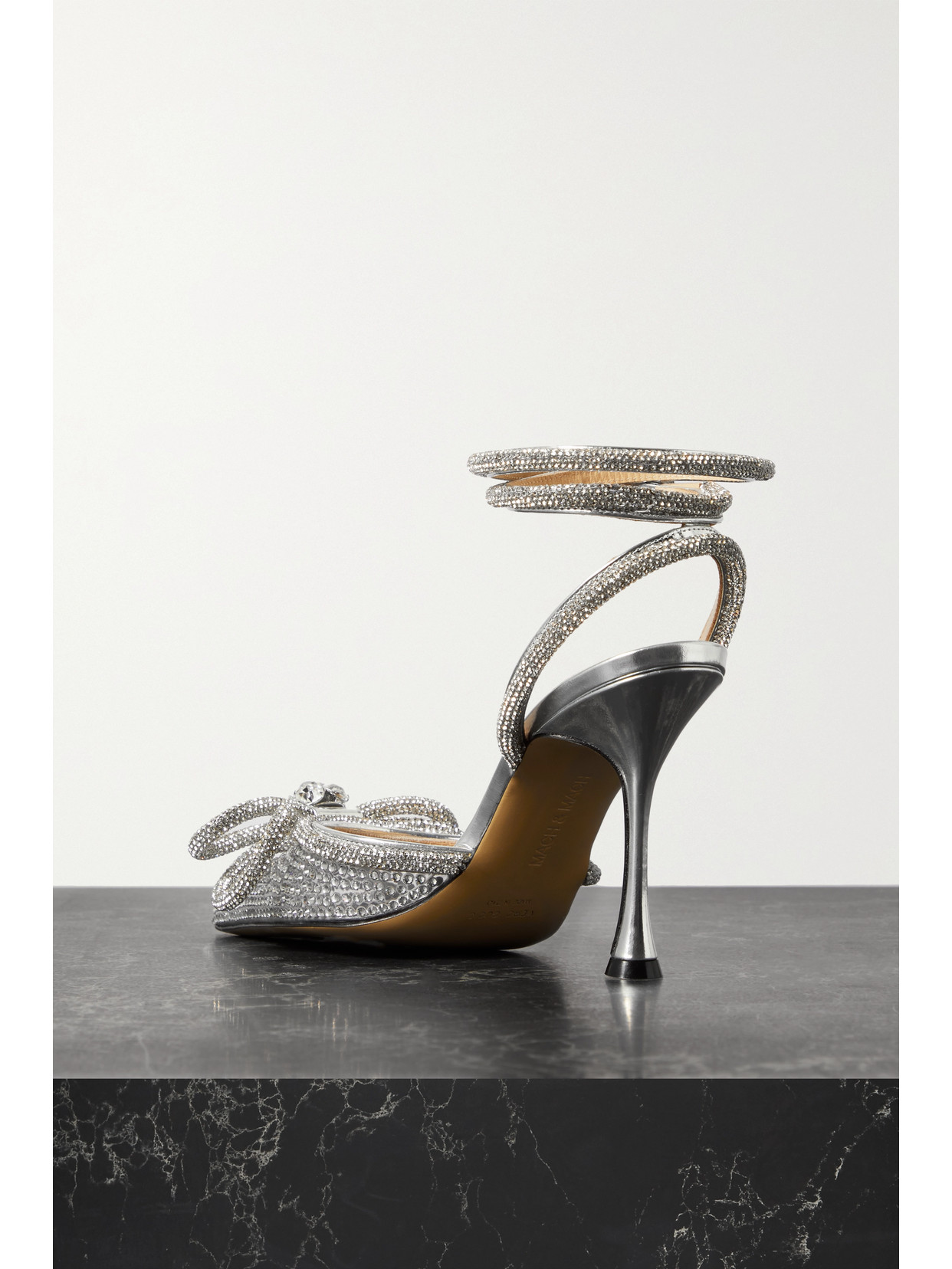 Shop Mach & Mach Double Bow Crystal-embellished Pvc And Metallic Leather Point-toe Pumps In Neutrals