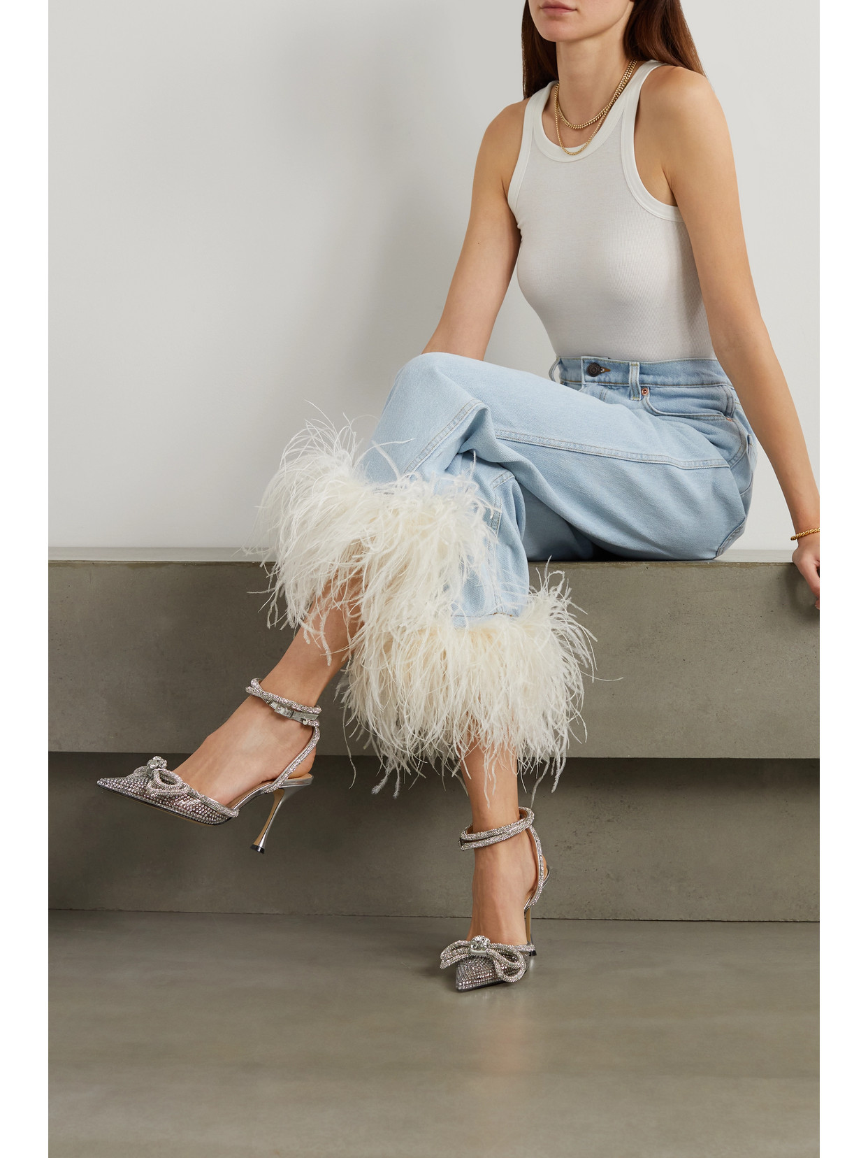 Mach&mach Crystal-embellished 95mm Pointed Pumps In Neutrals