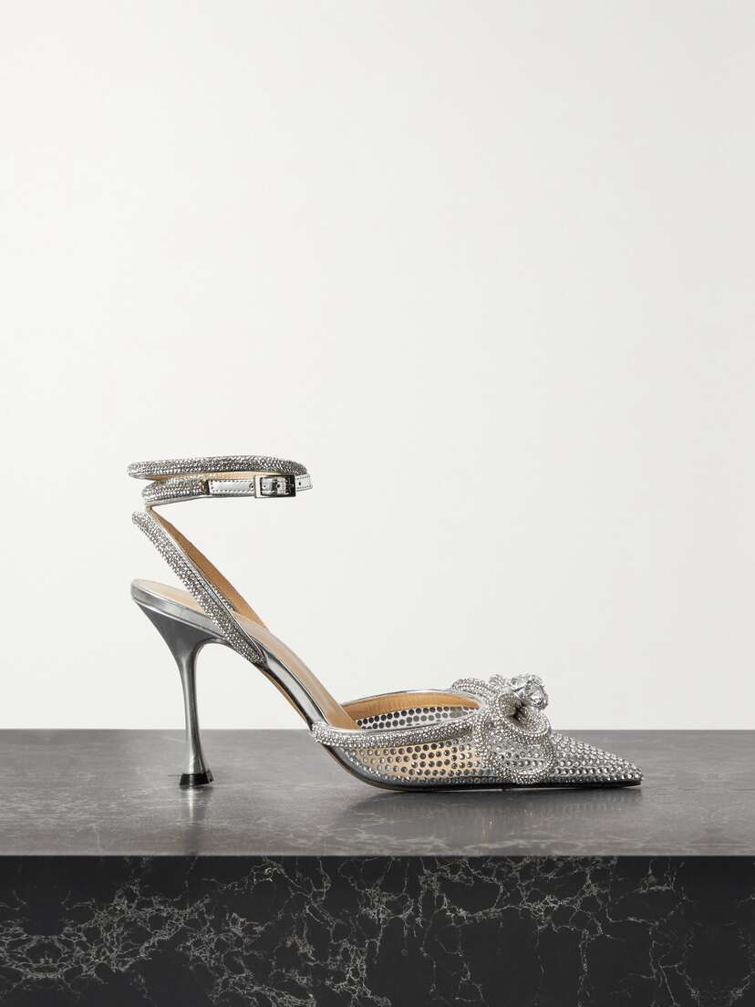 Mach & Mach Double Bow Crystal-embellished Pvc And Metallic Leather Point-toe Pumps