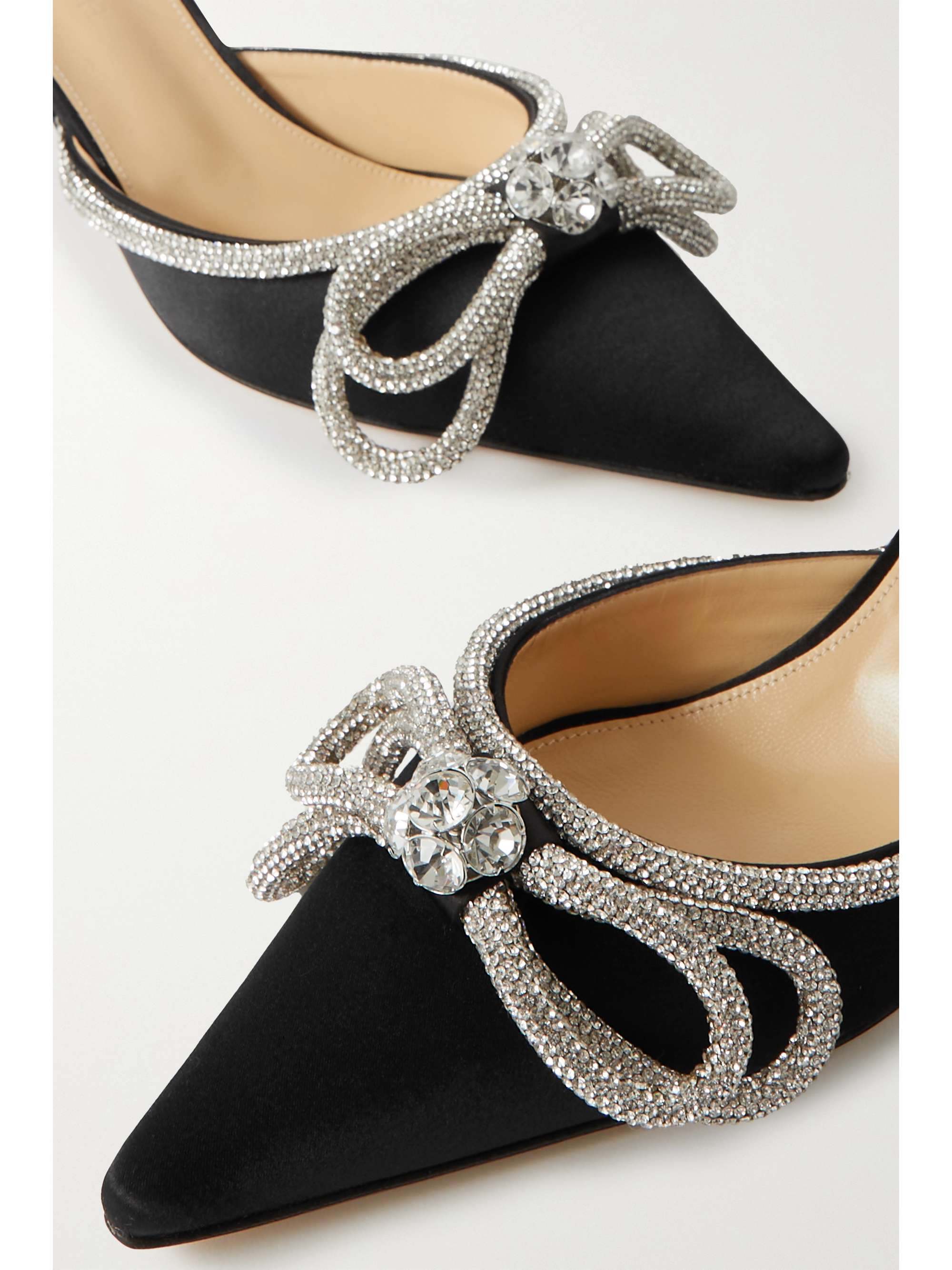 MACH & MACH Double Bow crystal-embellished satin mules
