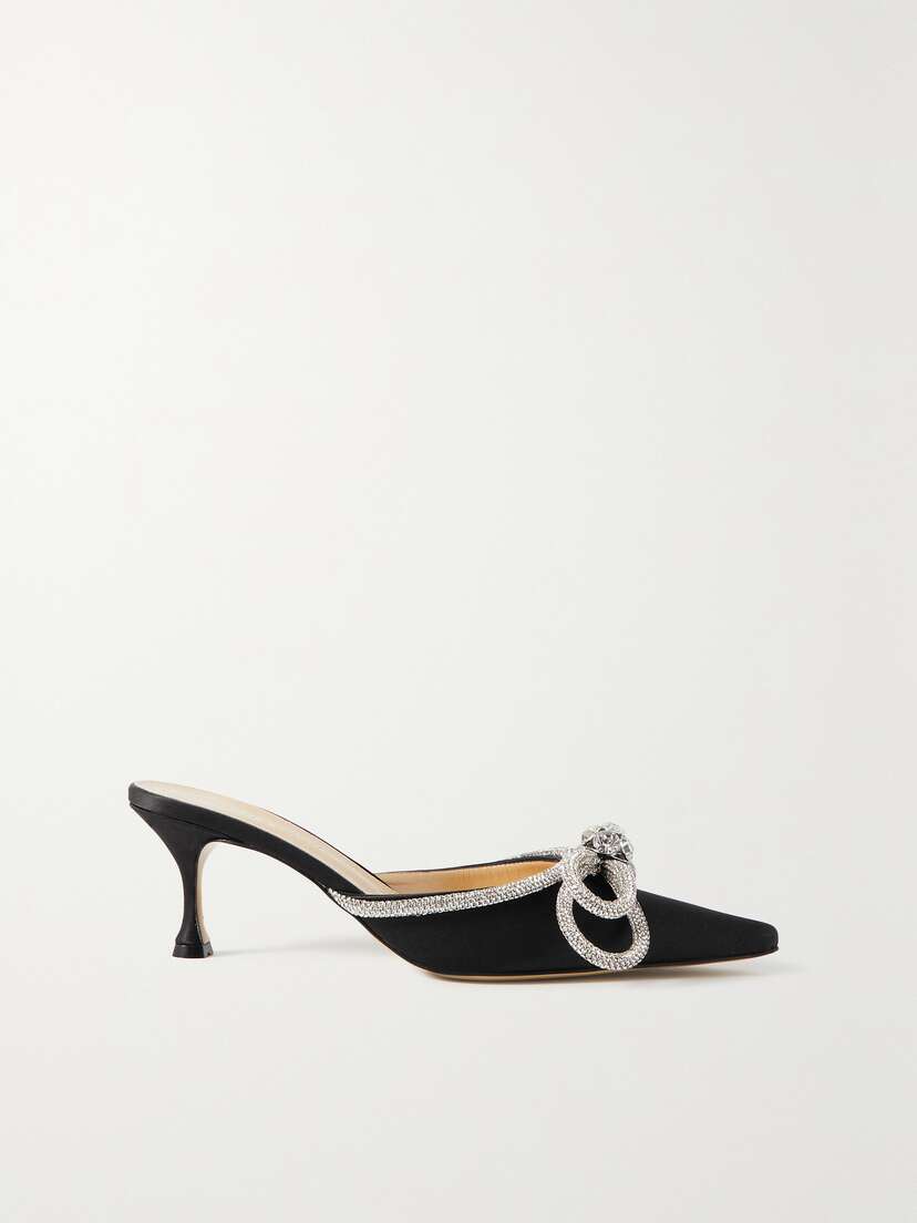 Mach & Mach Double Bow Crystal-embellished Satin Mules
