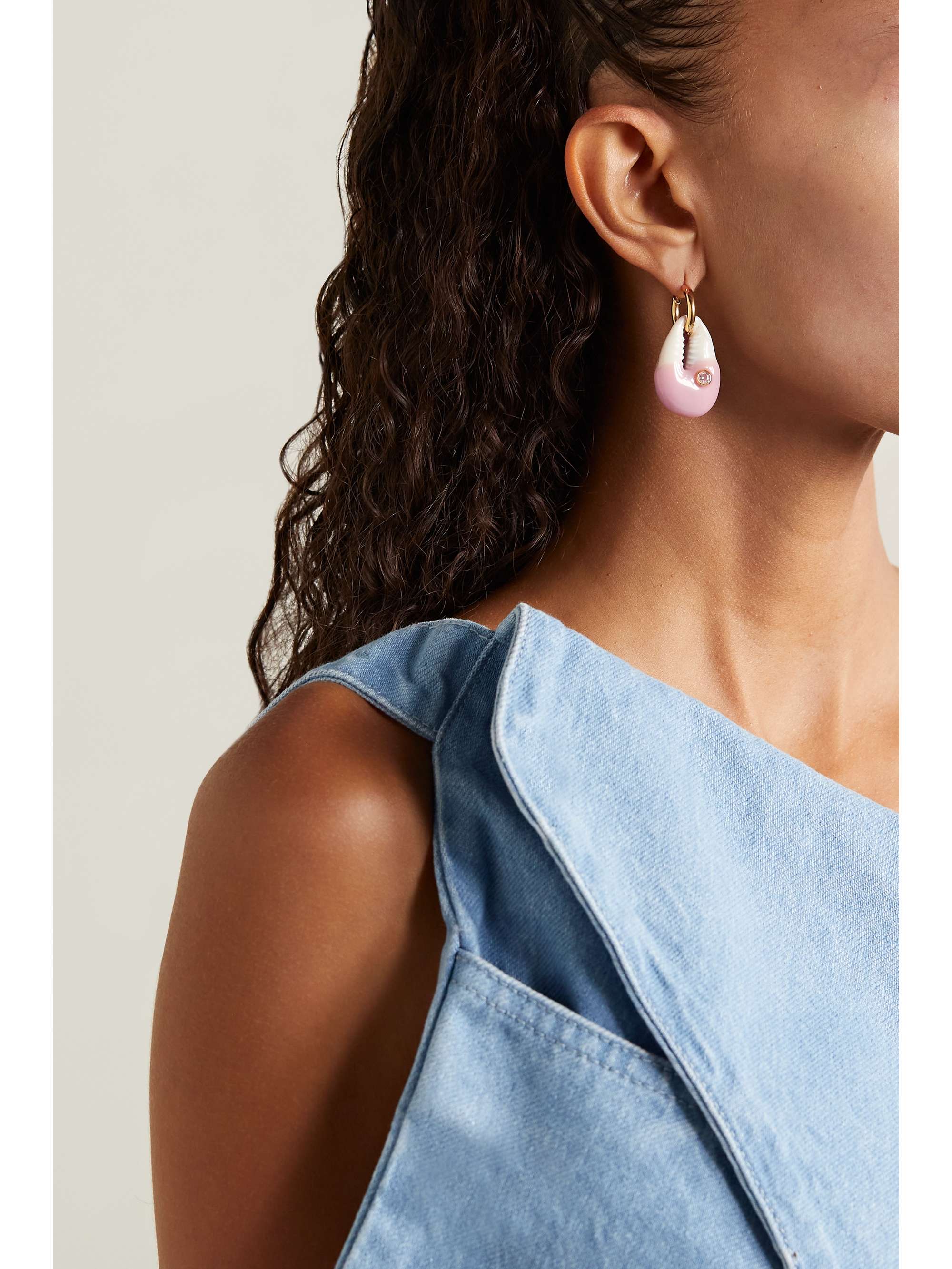 ÉLIOU Frances gold-plated, shell and cubic zirconia earrings