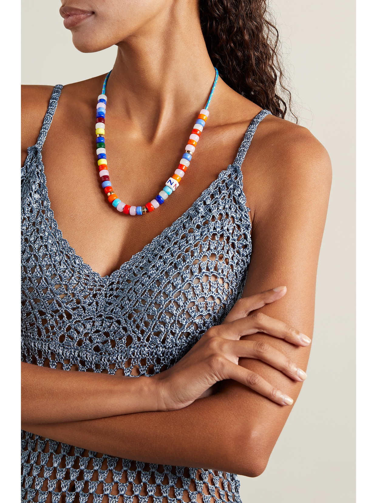 Shop Eliou Buzio Cord, Bead And Gold-plated Necklace In Blue