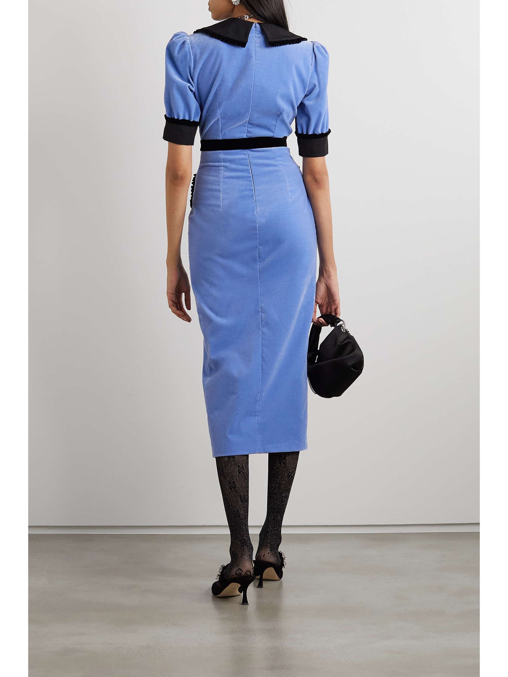ALESSANDRA RICH Lady faille-trimmed cotton-blend velvet midi dress