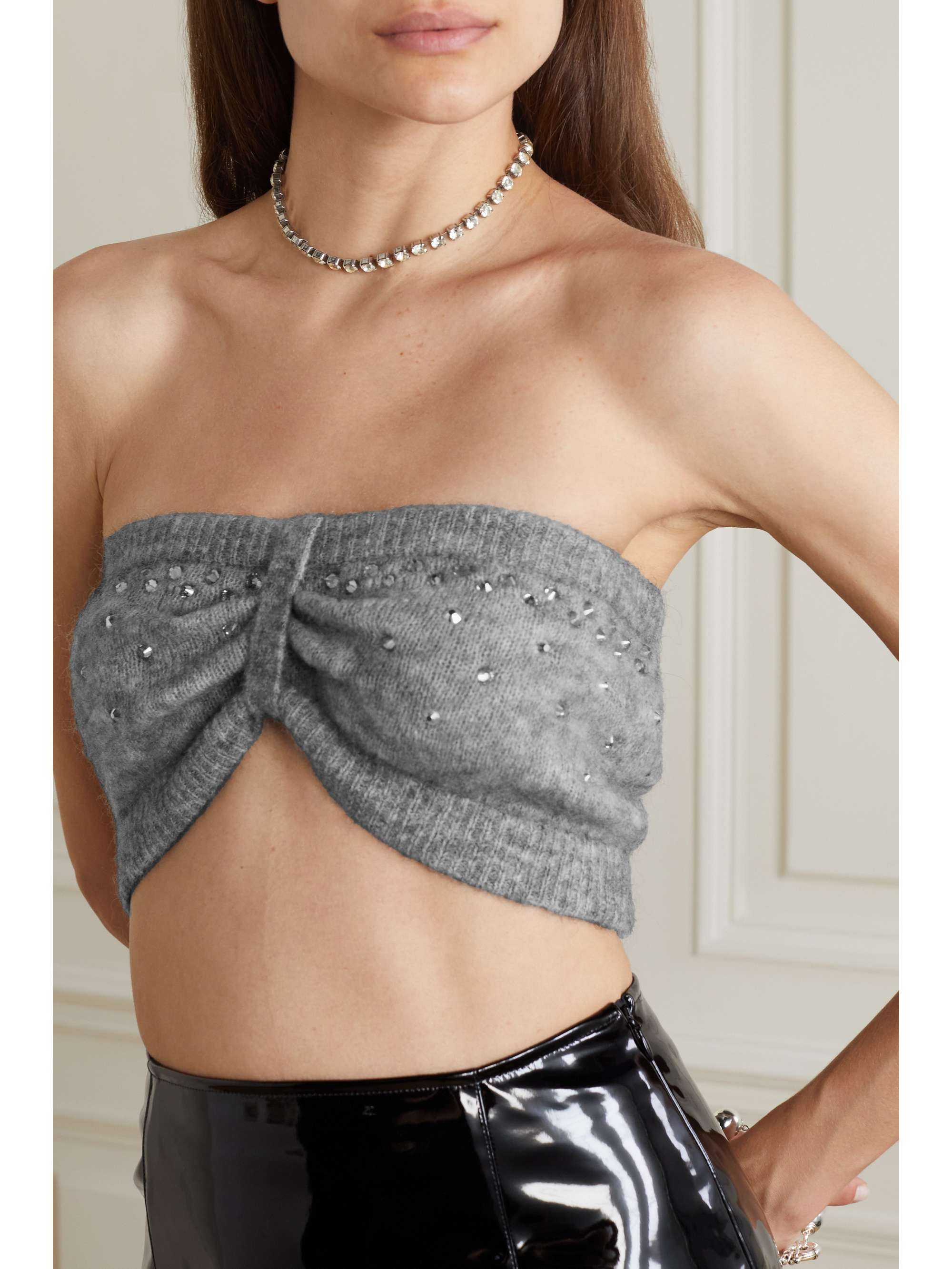 ALESSANDRA RICH Cropped crystal-embellished knitted top