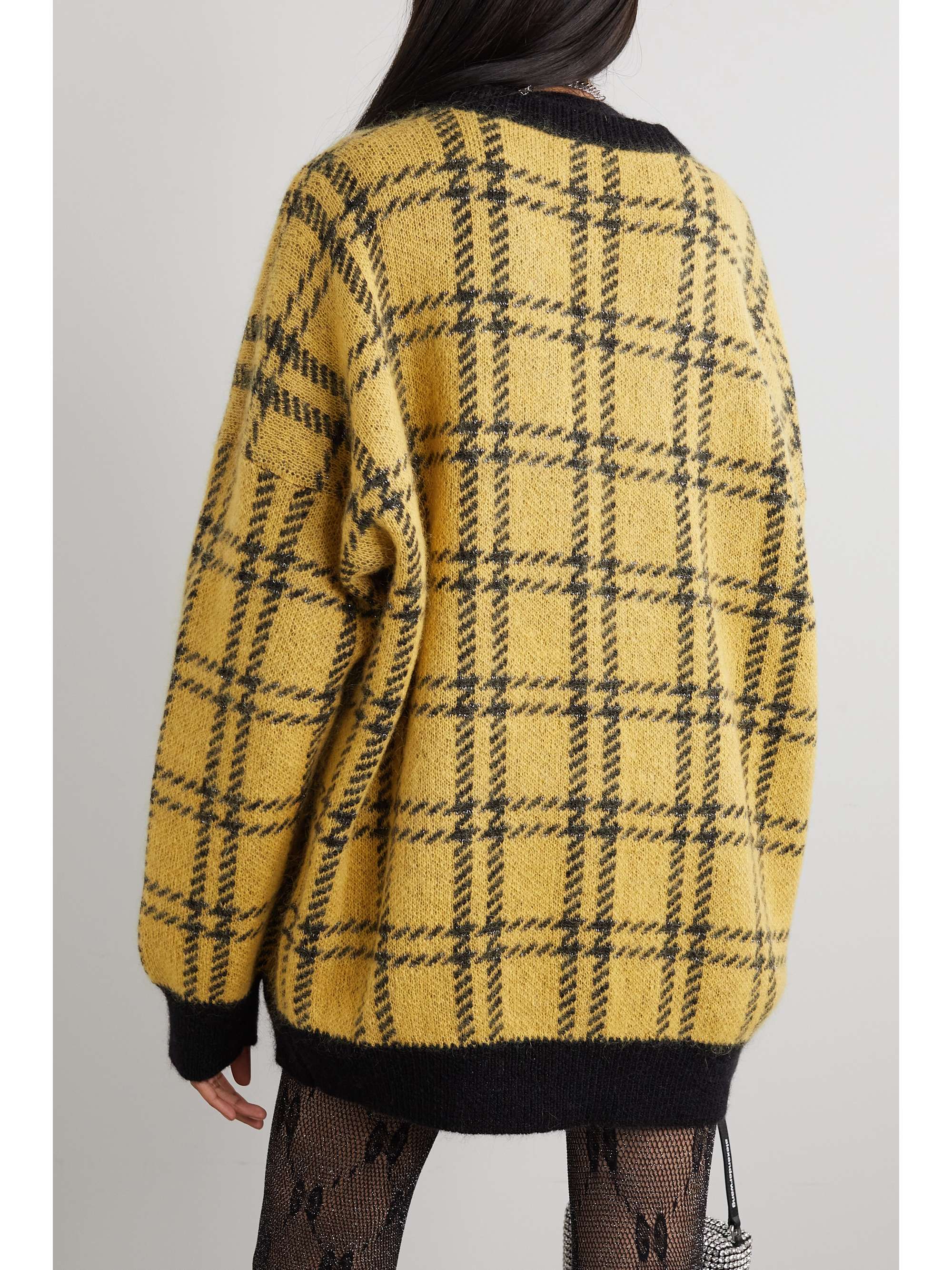 ALESSANDRA RICH Metallic checked knitted cardigan