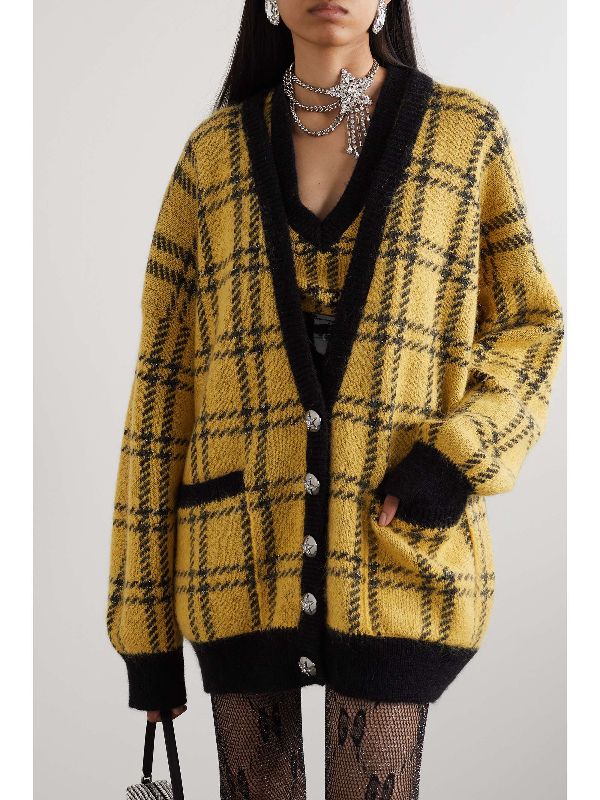 ALESSANDRA RICH Metallic checked knitted cardigan