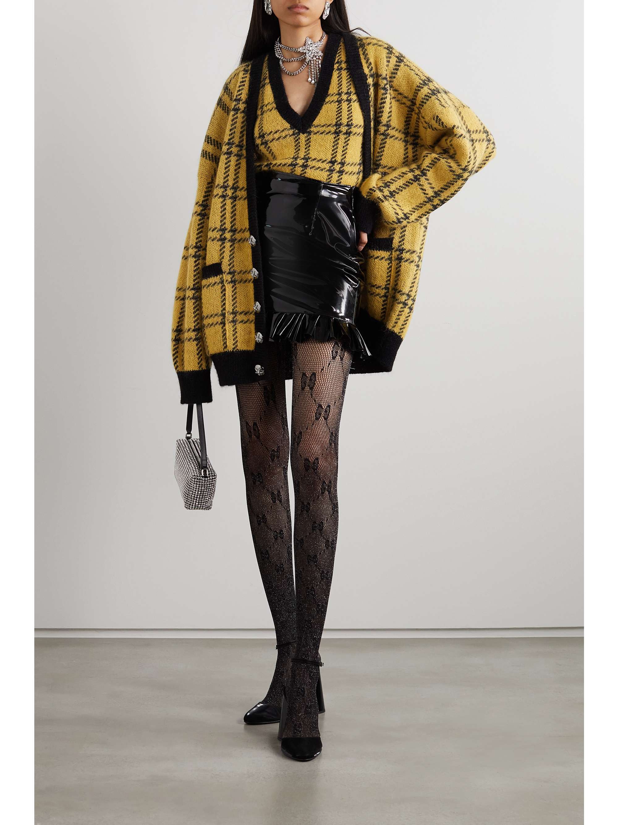 ALESSANDRA RICH Metallic checked knitted cardigan