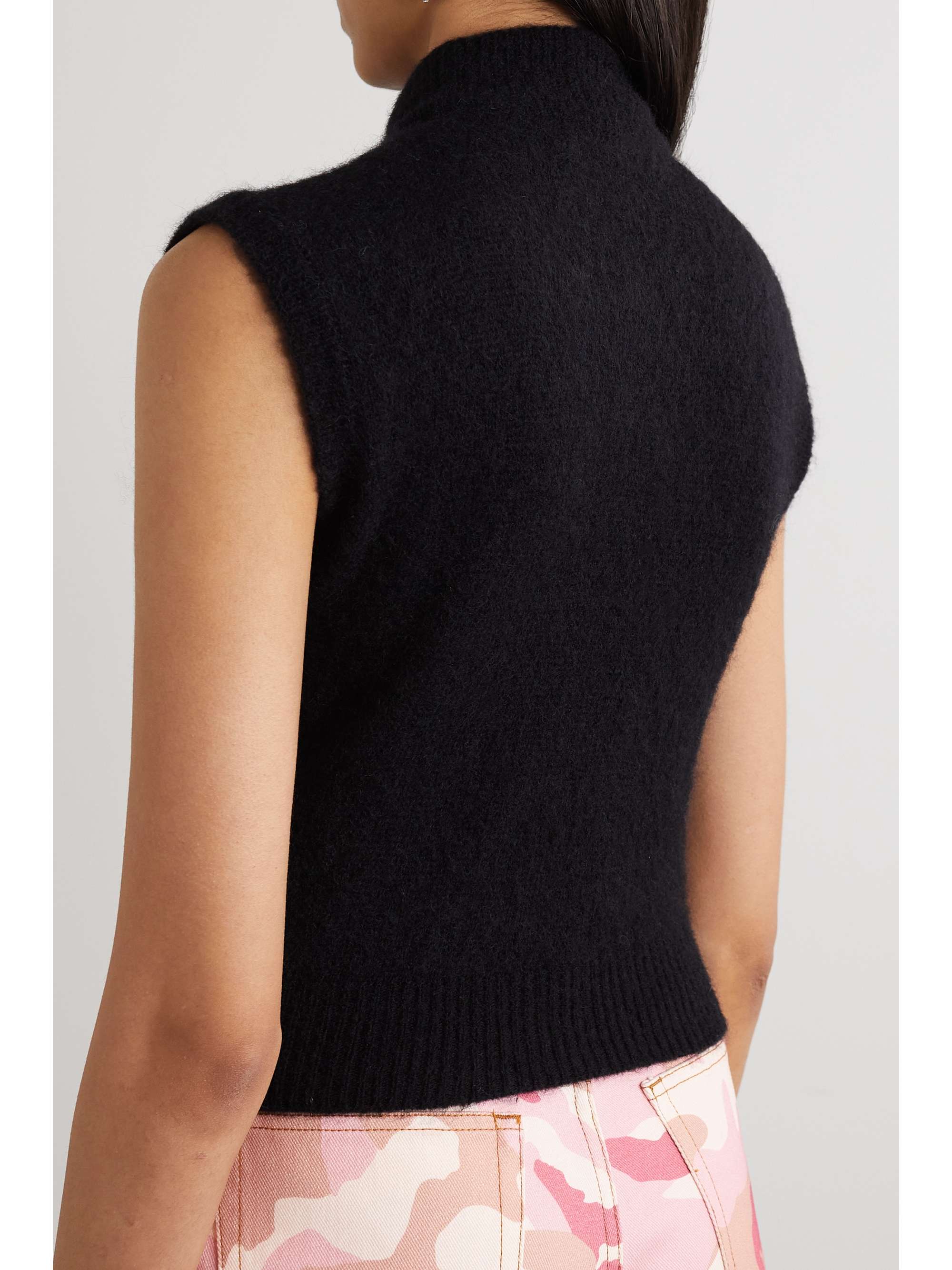 Cropped crystal-embellished knitted turtleneck vest