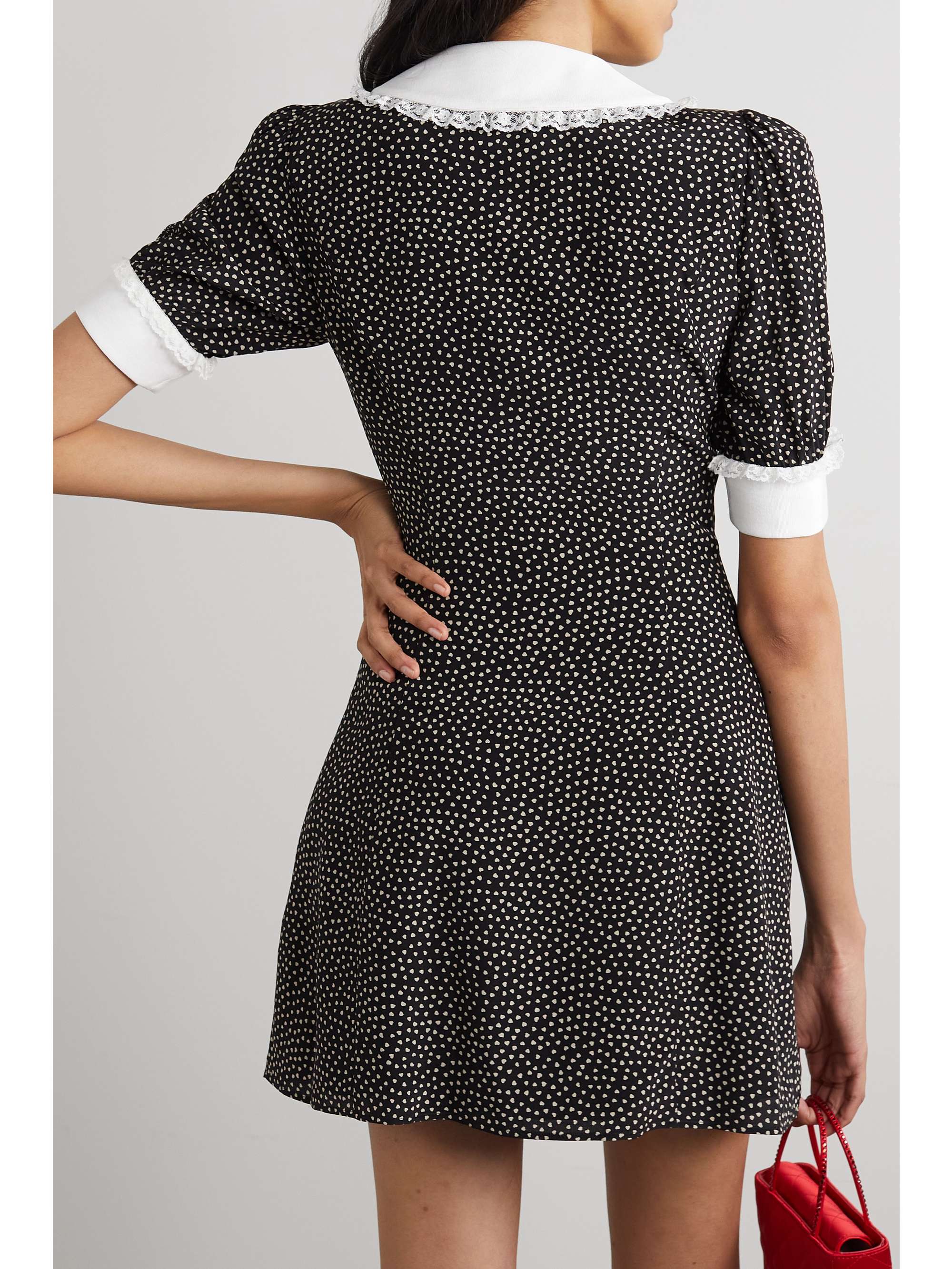 ALESSANDRA RICH Lace-trimmed printed silk crepe de chine mini dress