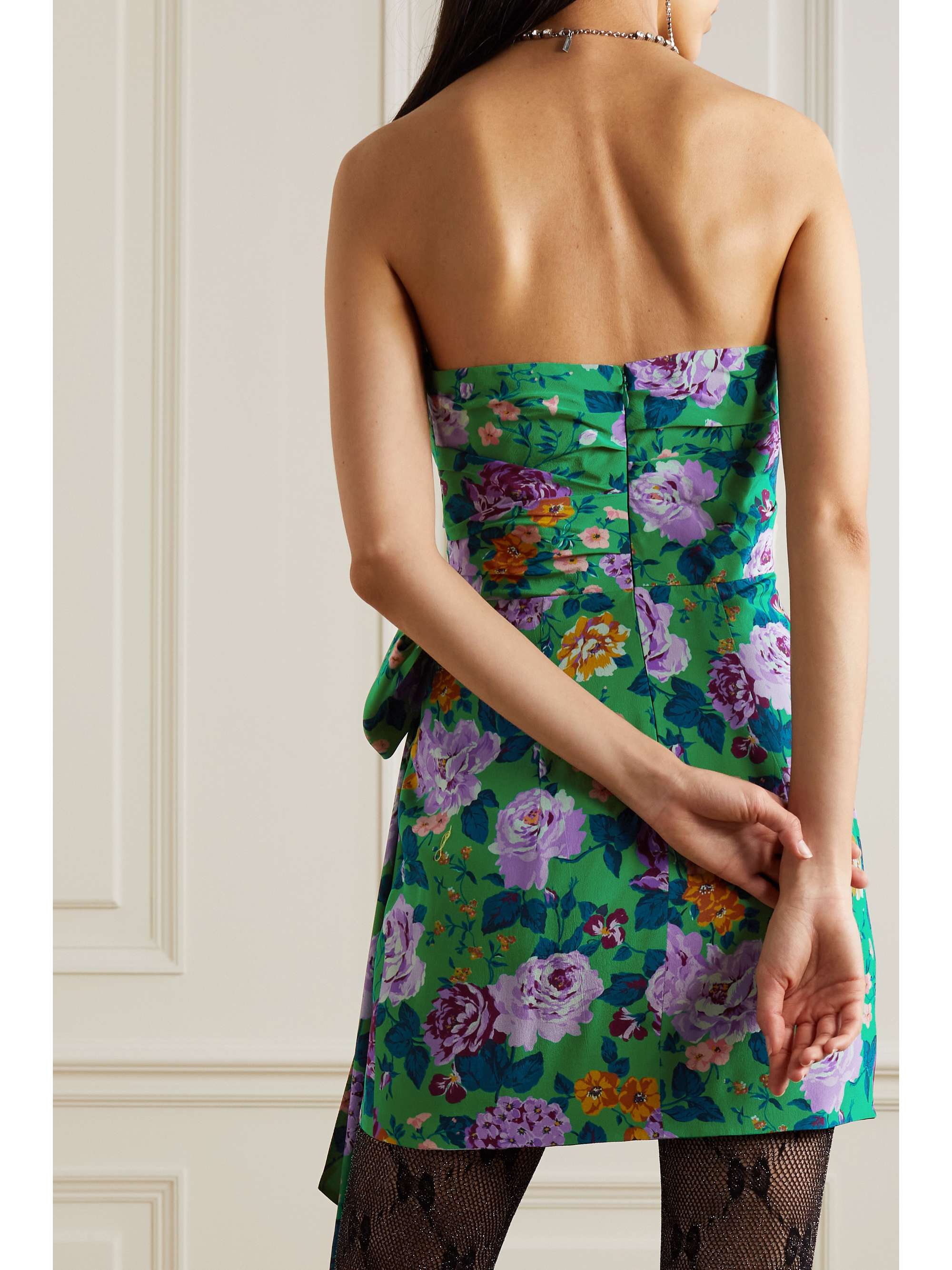 ALESSANDRA RICH Strapless bow-detailed floral-print silk mini dress
