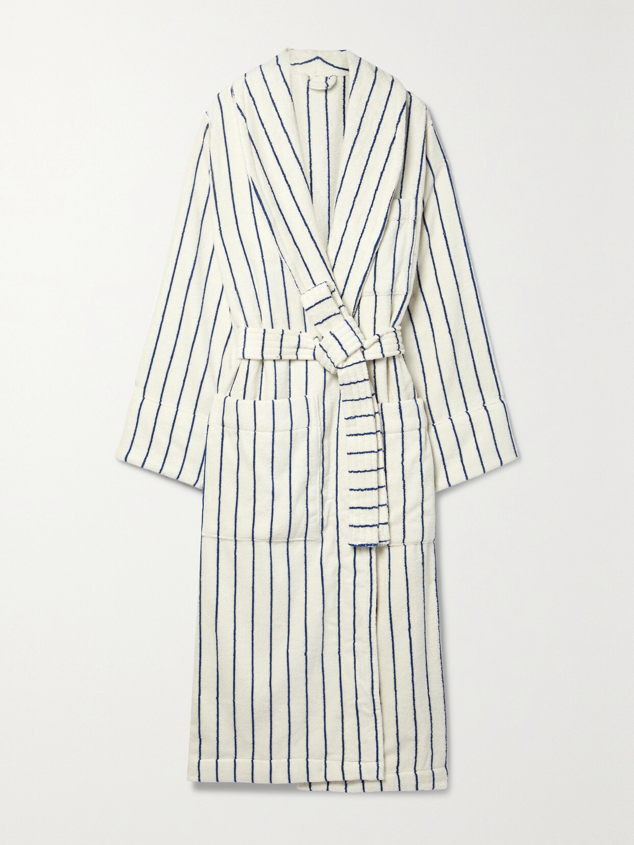 TEKLA STRIPED ORGANIC COTTON-TERRY ROBE