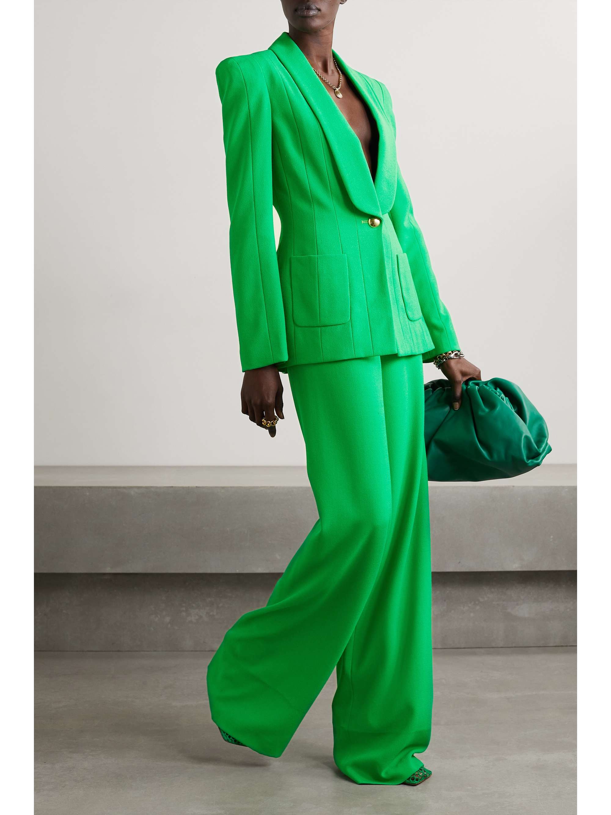 Green Stretch-wool crepe wide-leg pants 